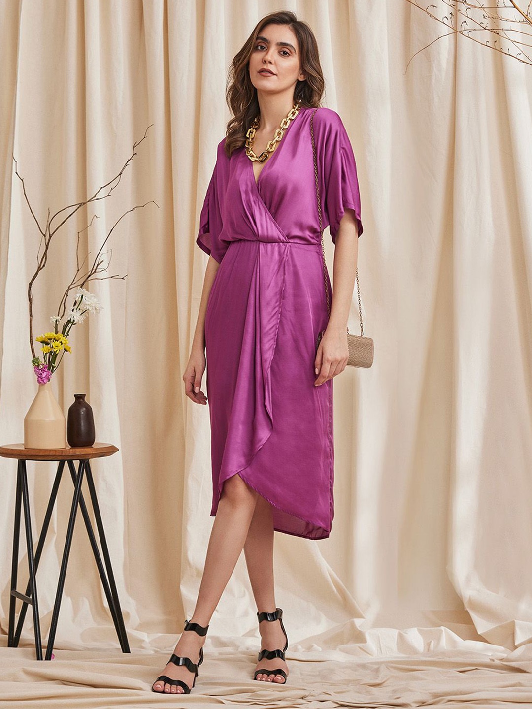 

B77 Satin Midi Dress, Purple