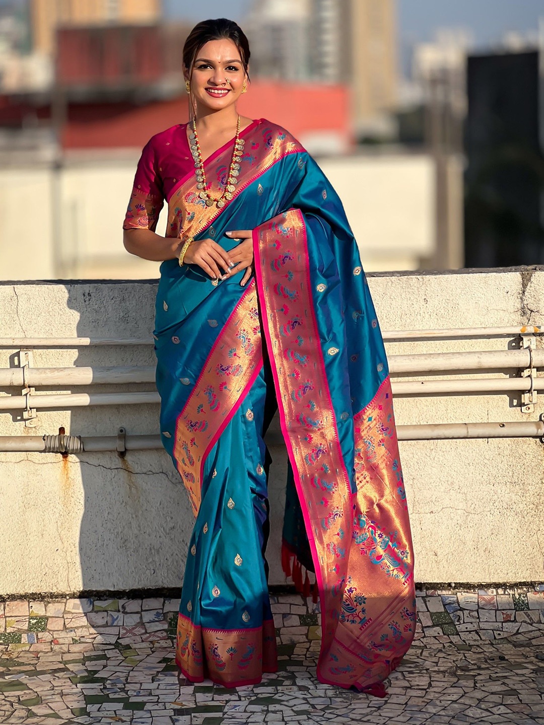 

Rangtulika Ethnics Woven Design Zari Paithani Saree, Blue