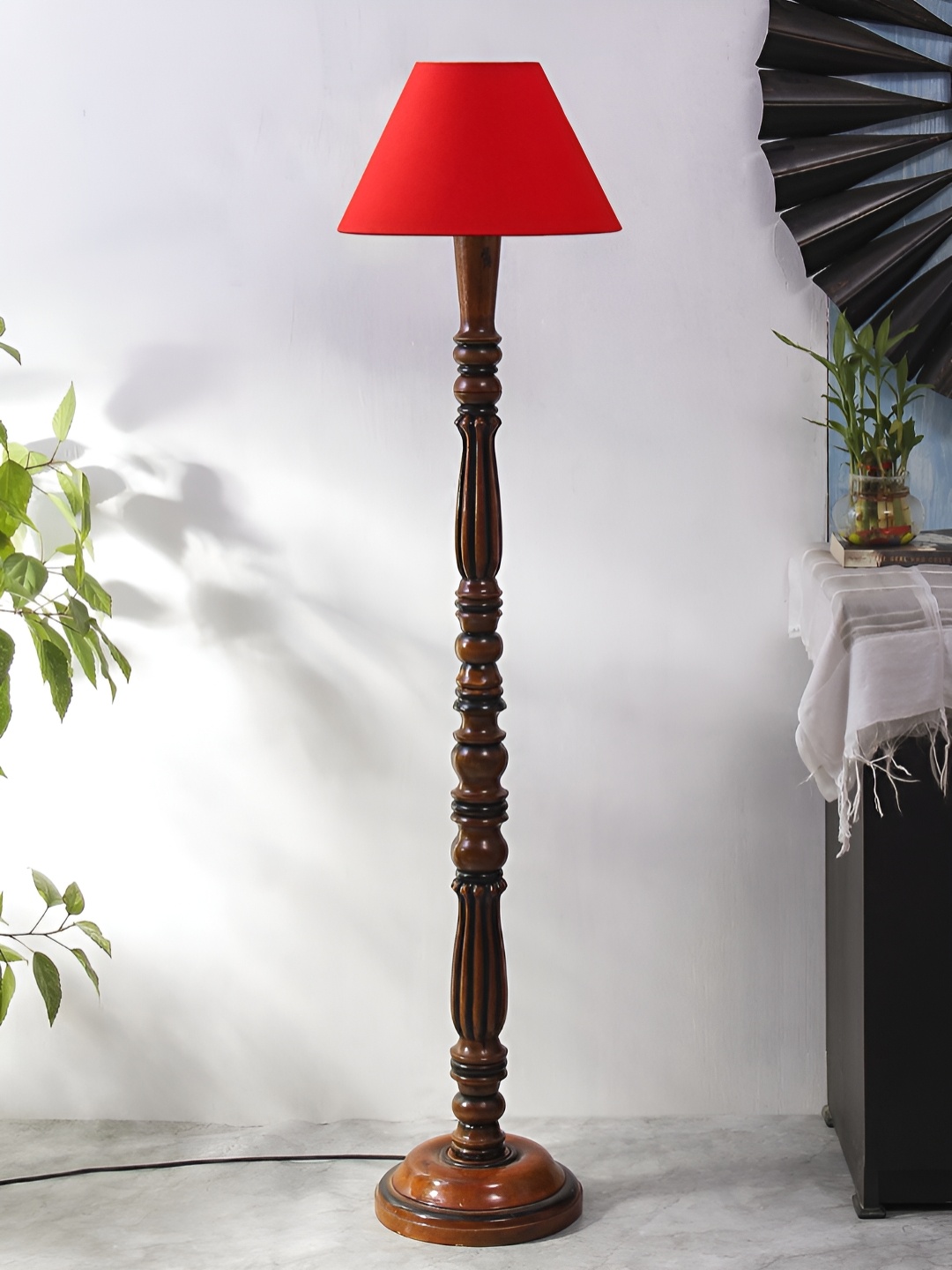 

Devansh Brown & Red Wooden Floor Lamp With Shade
