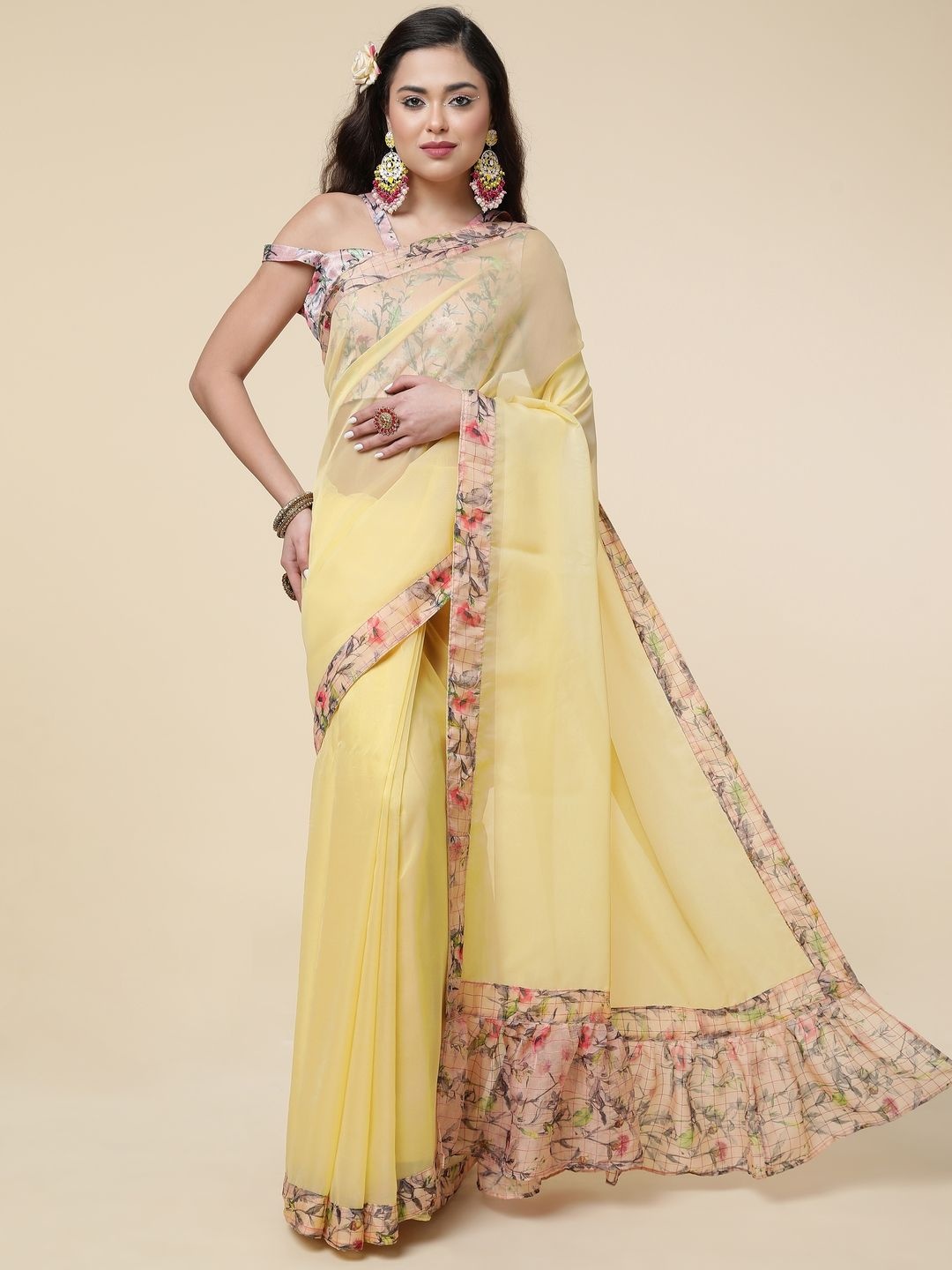 

Suha Floral Organza Saree, Yellow