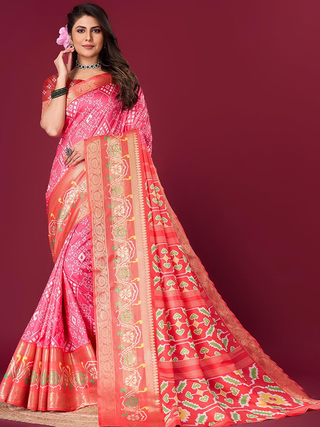 

Peachmode Zari Silk Blend Saree, Pink