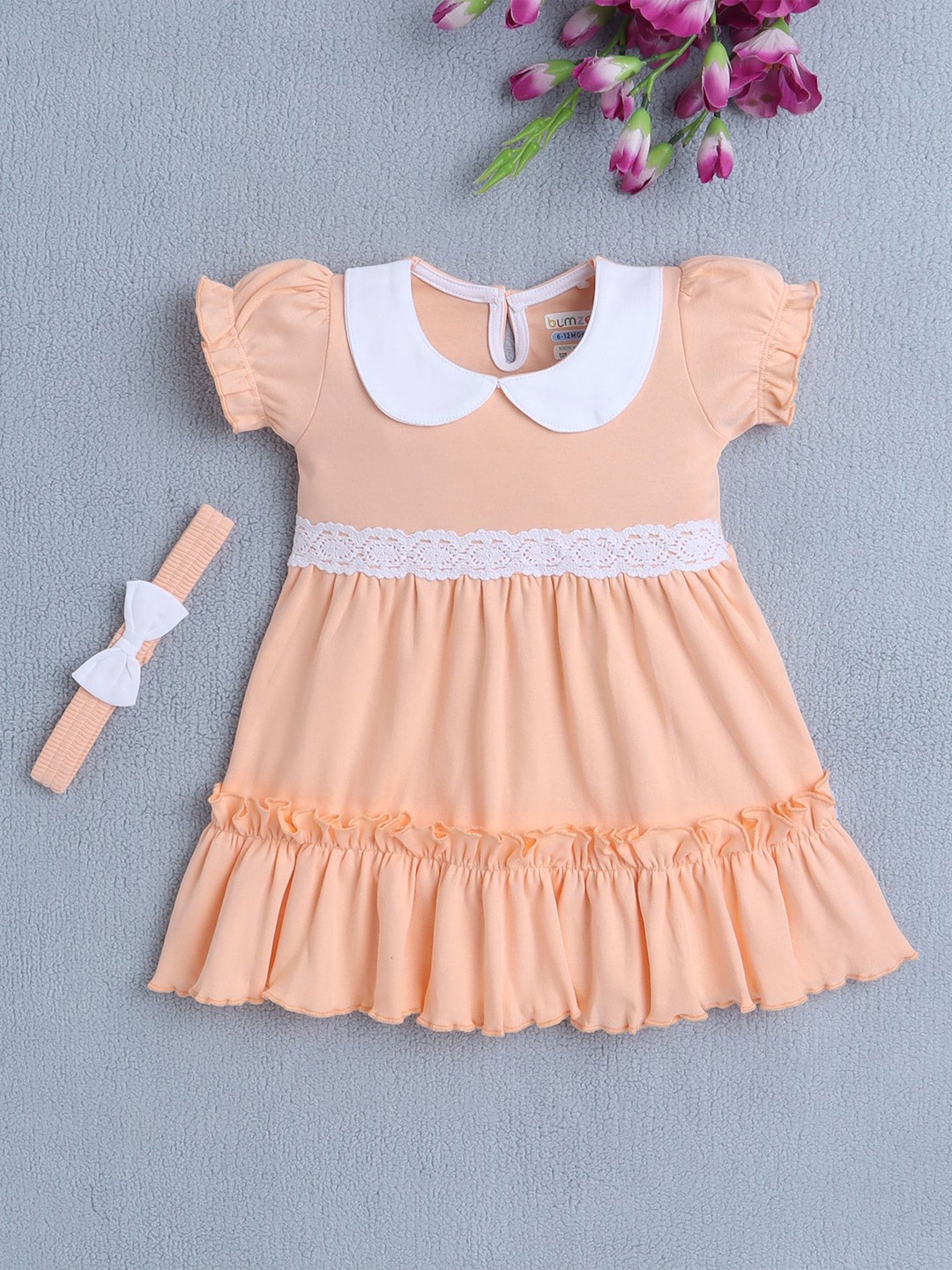 

BUMZEE Embellished Peter Pan Collar A-Line Dress, Peach