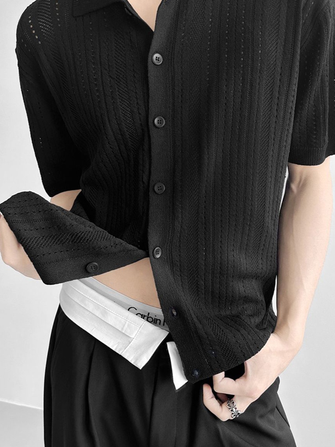 

StyleCast x Revolte Men Opaque Casual Shirt, Black