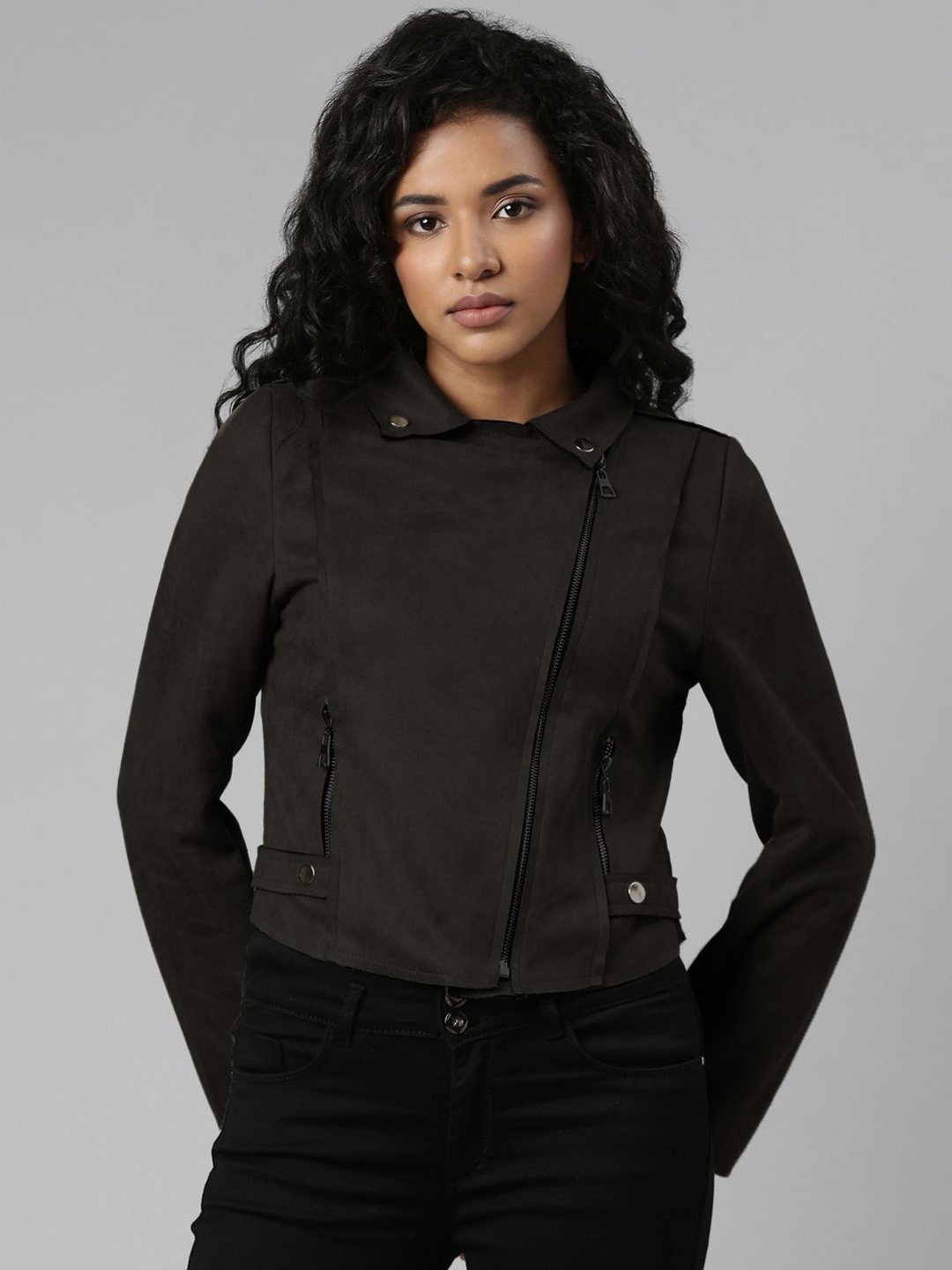 

SHOWOFF Women Suede Windcheater Tailored Jacket, Black
