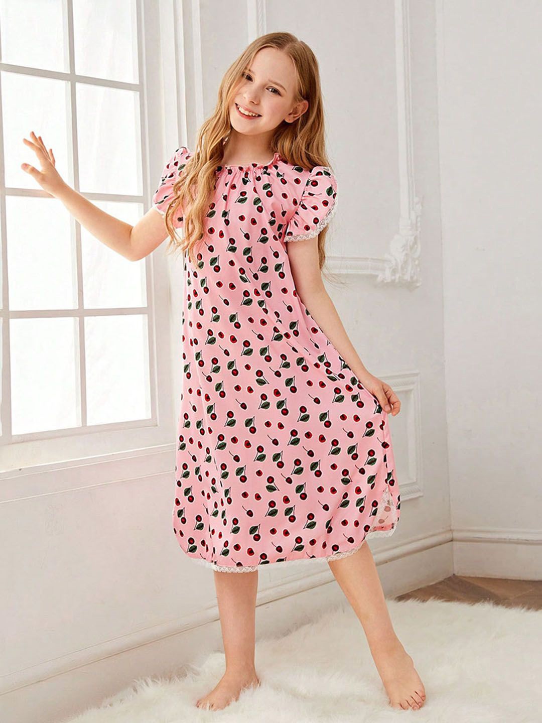 

INCLUD Print Flutter Sleeve A-Line Midi Dress, Pink