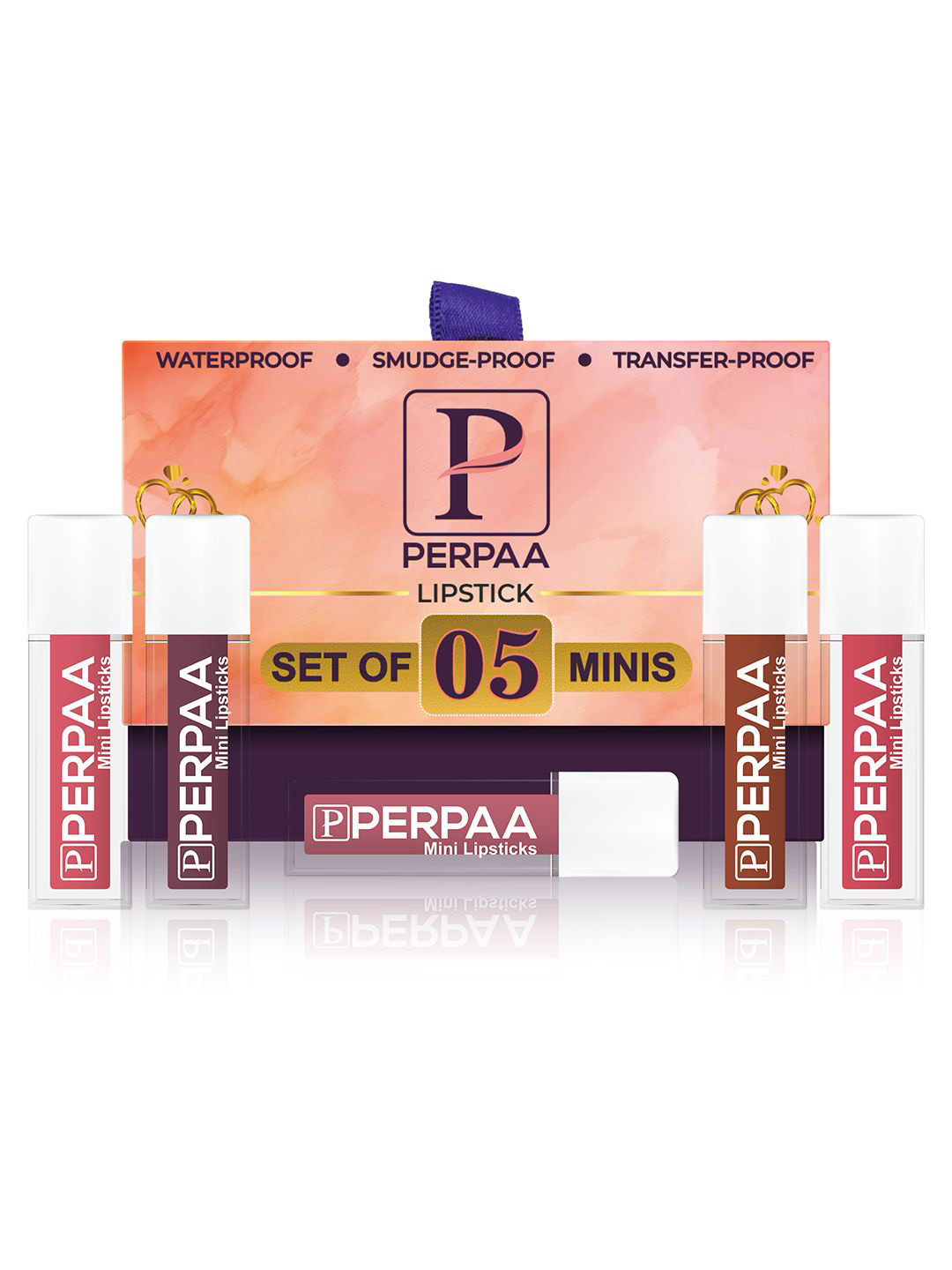 

PERPAA Set Of 5 Waterproof Matte Mini Liquid Lipsticks - 1.2ml Each Shade 2-5-6-11-12, Pink
