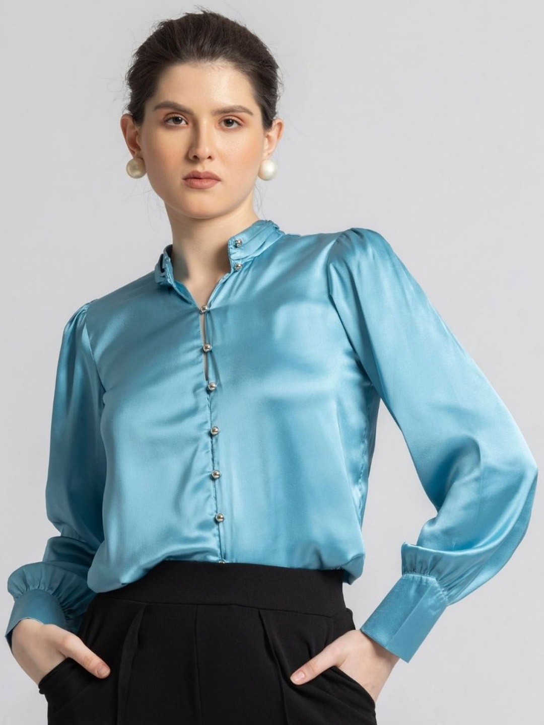 

JULO Women Standard Opaque Casual Shirt, Turquoise blue