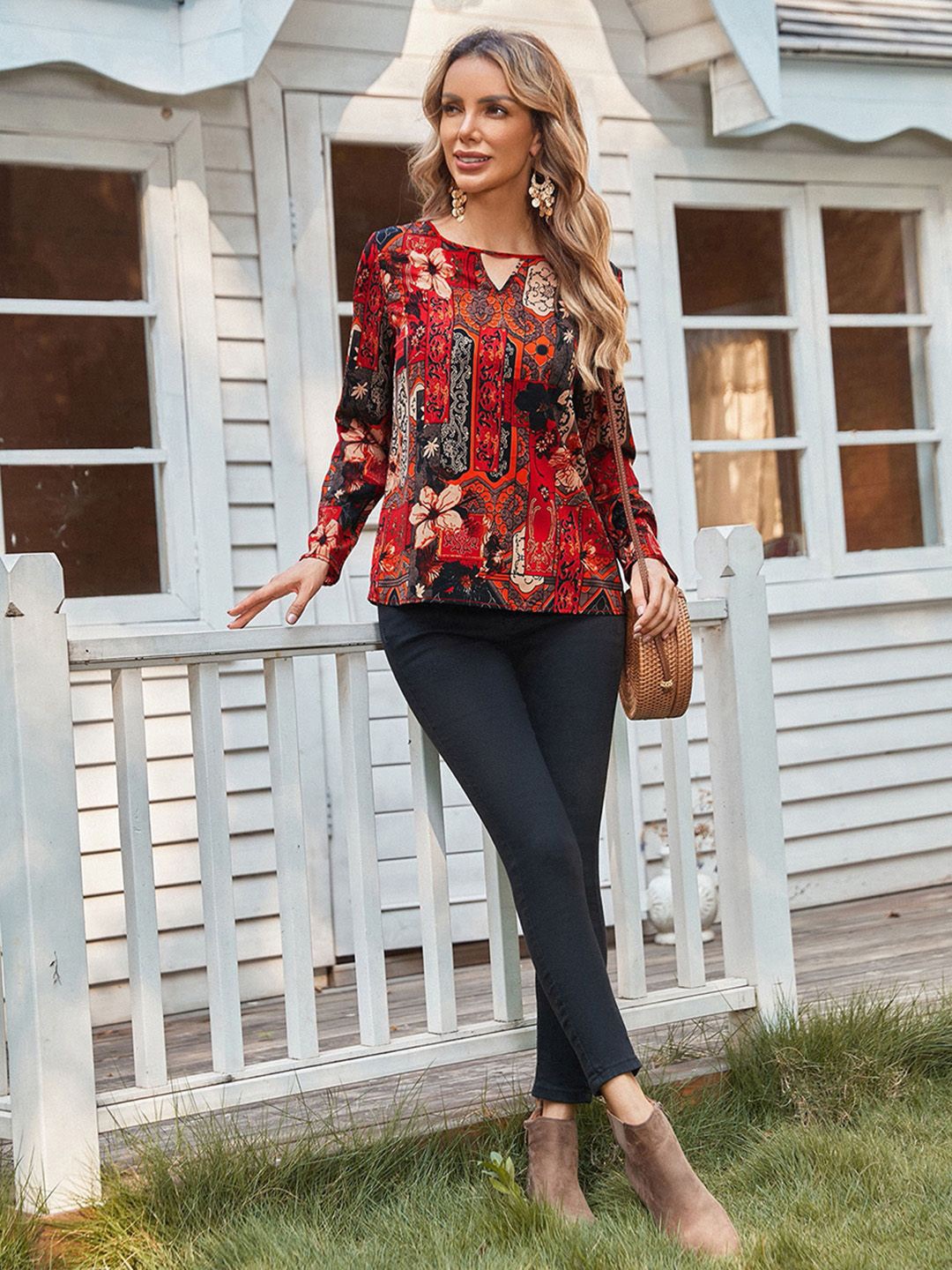 

JC Mode Floral Print Puff Sleeve Top, Multi