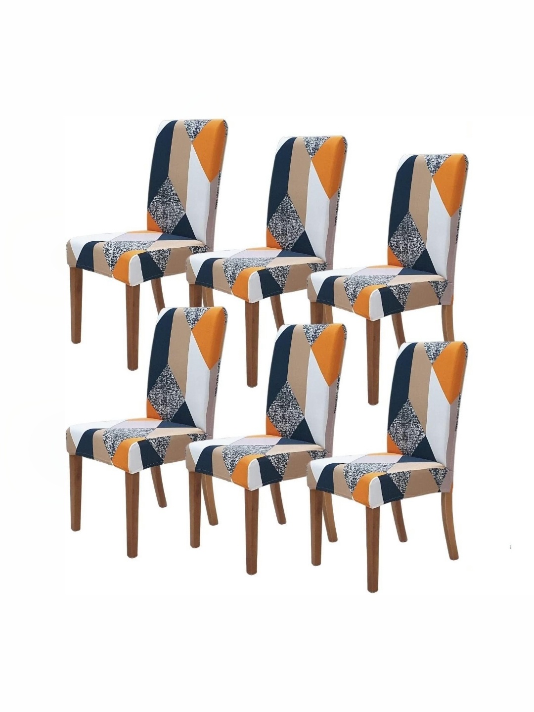 

FAVRIA Blue & White 6 Pieces Geometric Printed Stretchable Dining Chair Covers