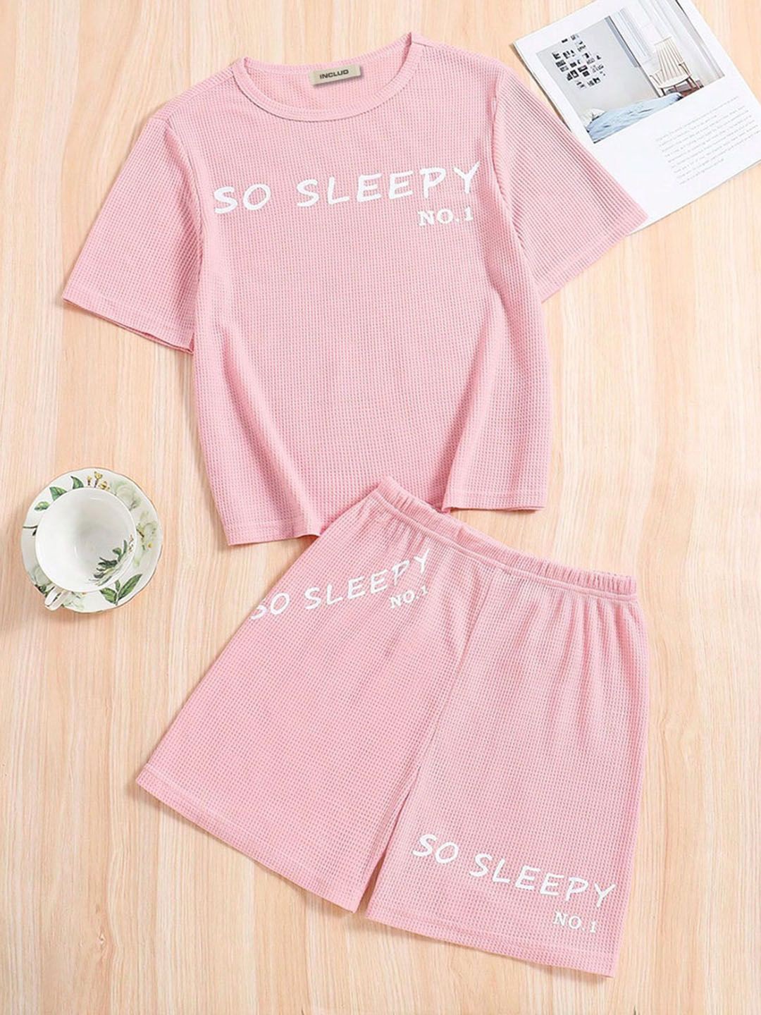 

INCLUD Girls Printed T-shirt with Shorts, Pink