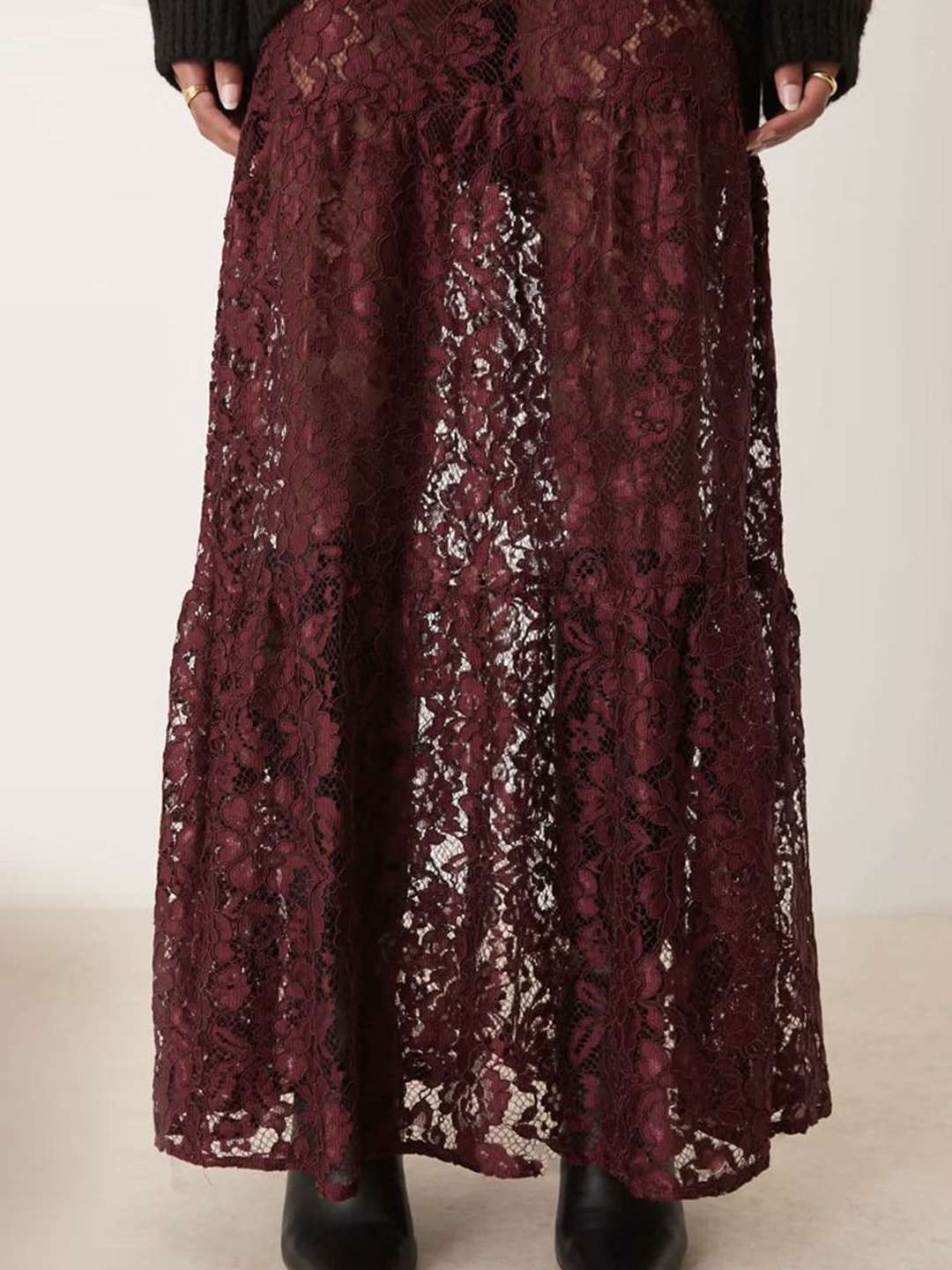 

LULU & SKY A-line Lace Maxi Skirt, Maroon