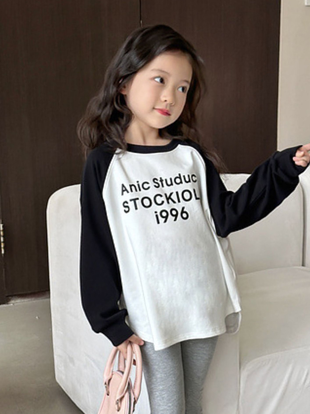 

LULU & SKY Girls Typography Printed Applique T-shirt, Off white