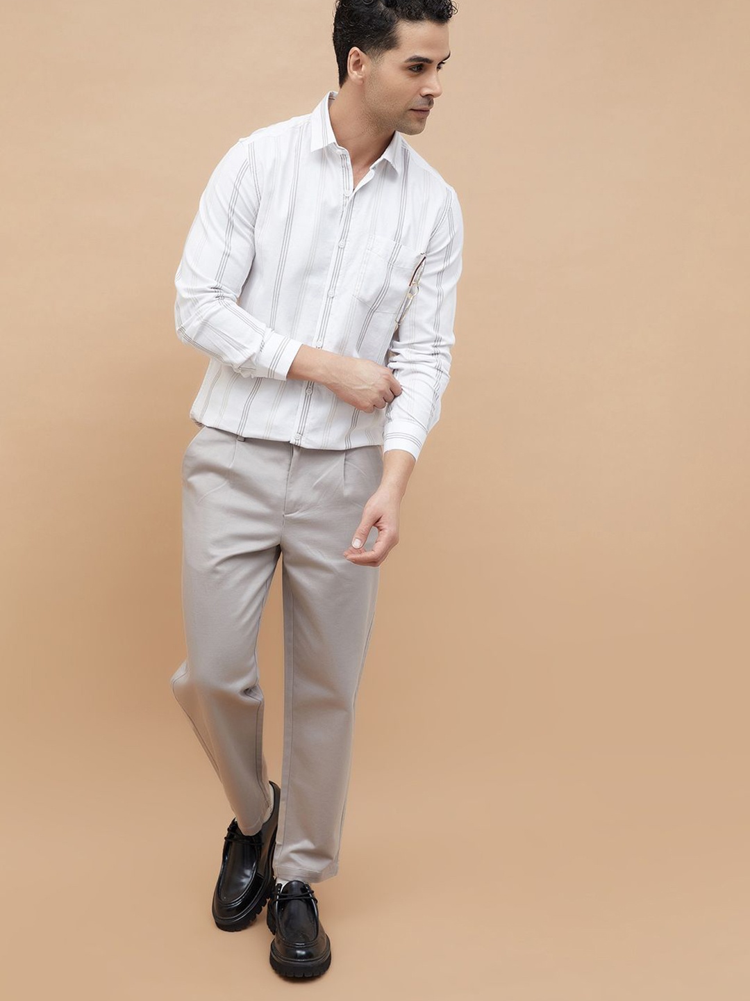 

CODE by Lifestyle Men Slim Fit Opaque Striped Casual Shirt, White