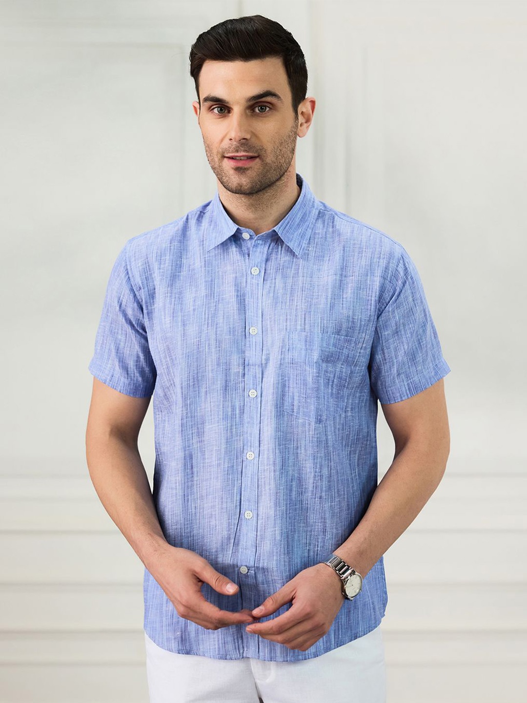 

TAHVO Men Comfort Opaque Casual Shirt, Blue