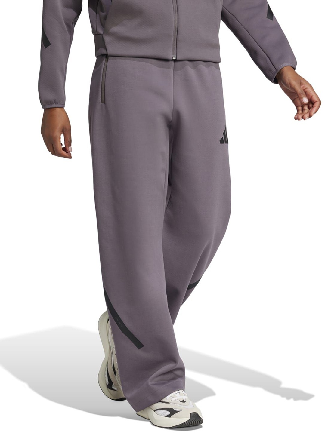 

ADIDAS Z.N.E. Women Brand Logo Printed Relaxed Fit Mid Rise Track Pants, Purple
