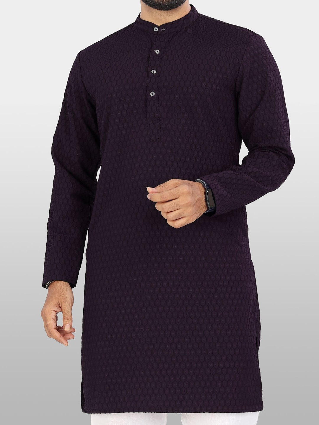 

VeBNoR Men Thread Work Dobby Kurta, Purple