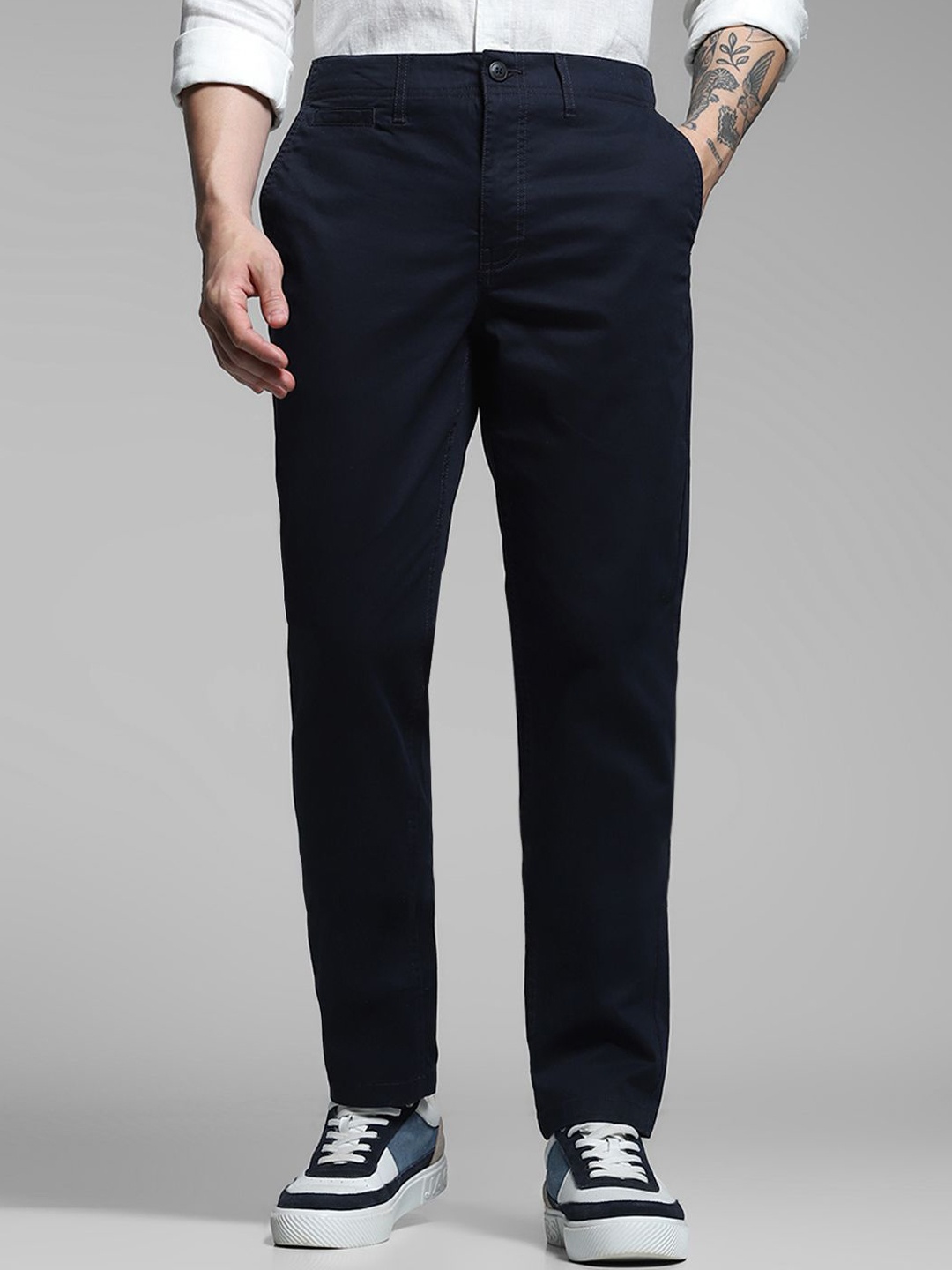 

Jack & Jones Men Slim Fit Low-Rise Chinos Trousers, Navy blue