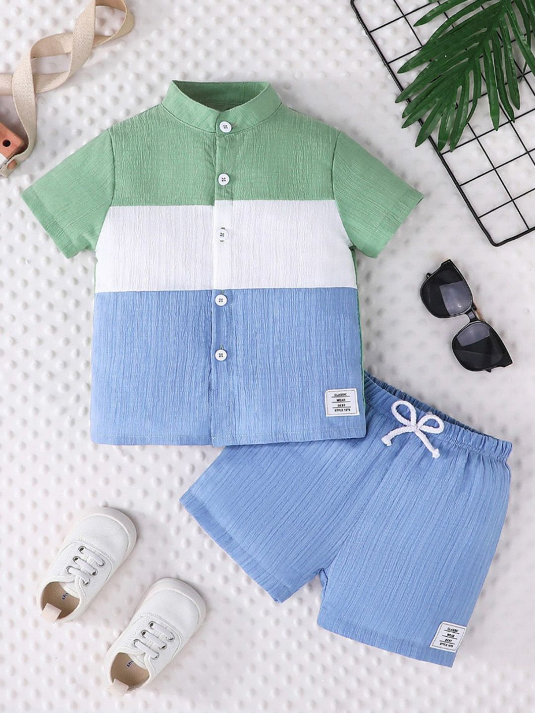 

INCLUD Boys Striped Shirt with Shorts, Blue