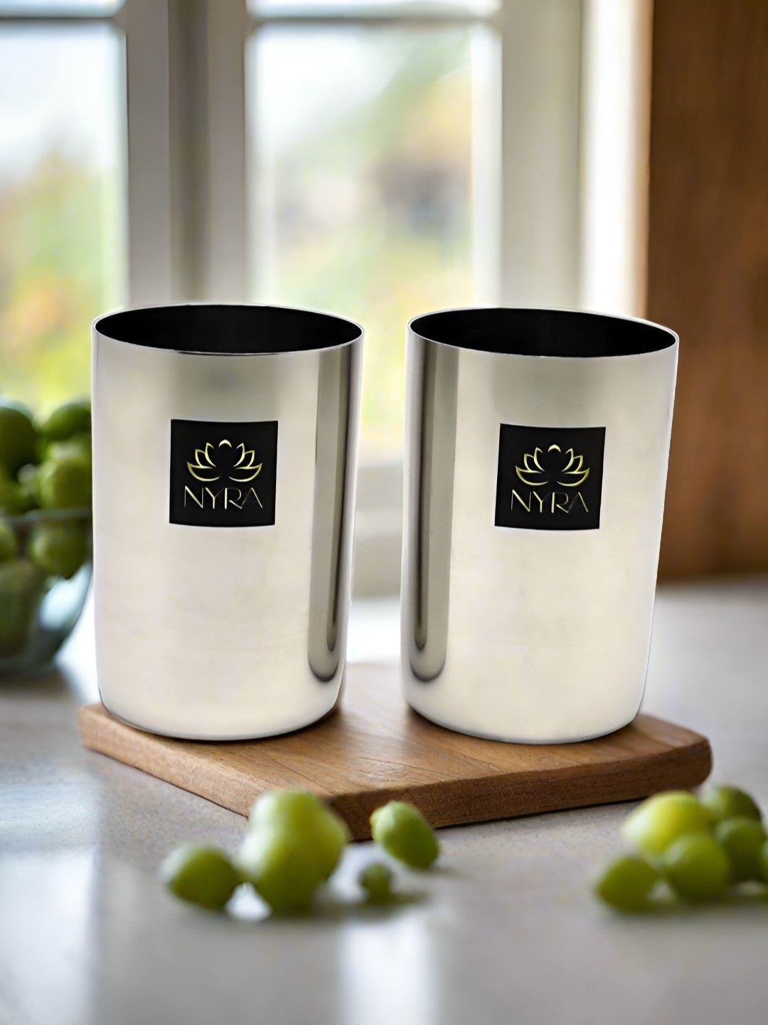 

Nyra Kitchenware Silver-Toned & Black 2 Pieces Stainless Steel Water Glasses-300ml Each