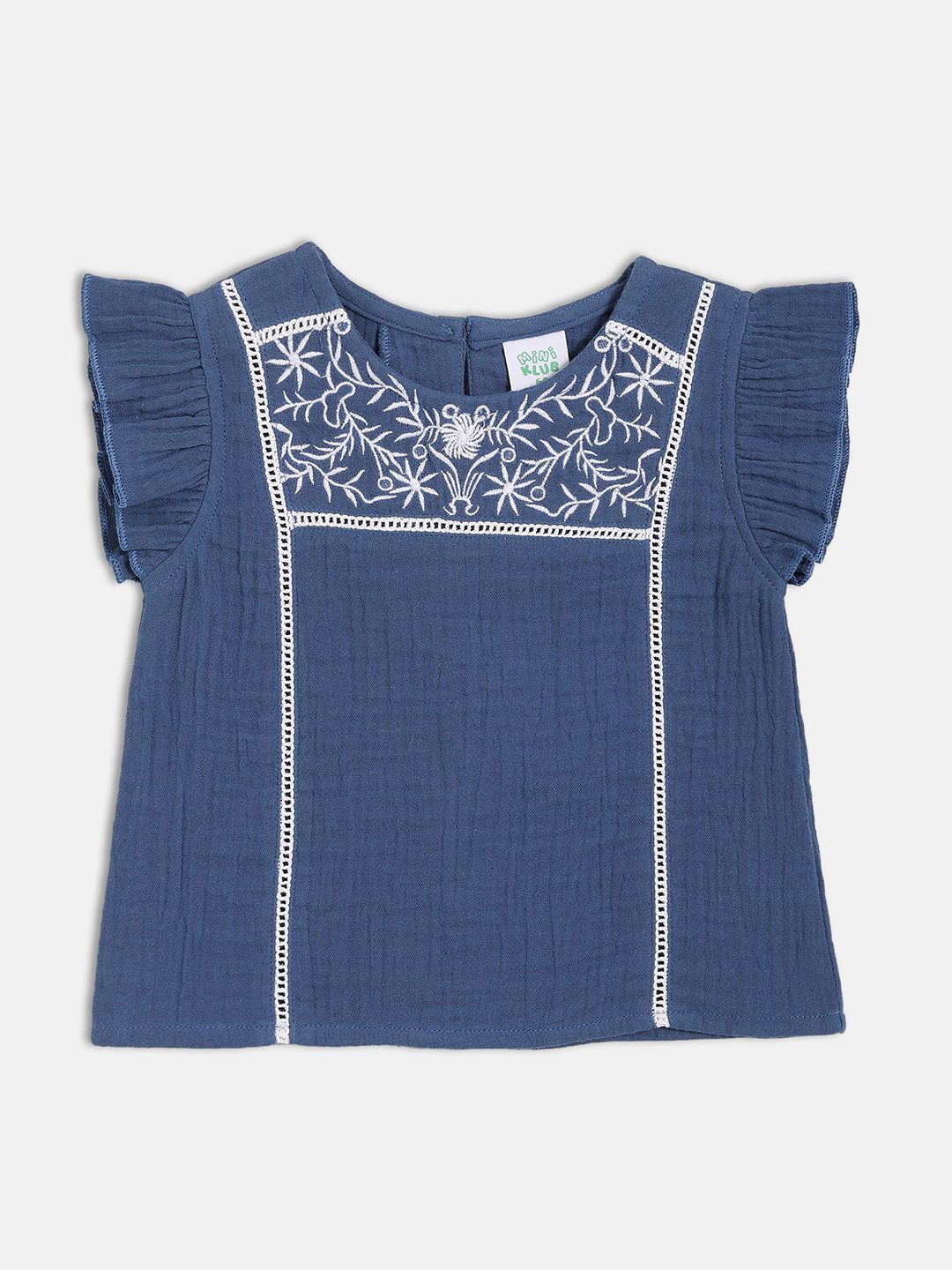 

MINI KLUB Striped Flutter Sleeve Cotton Top, Blue