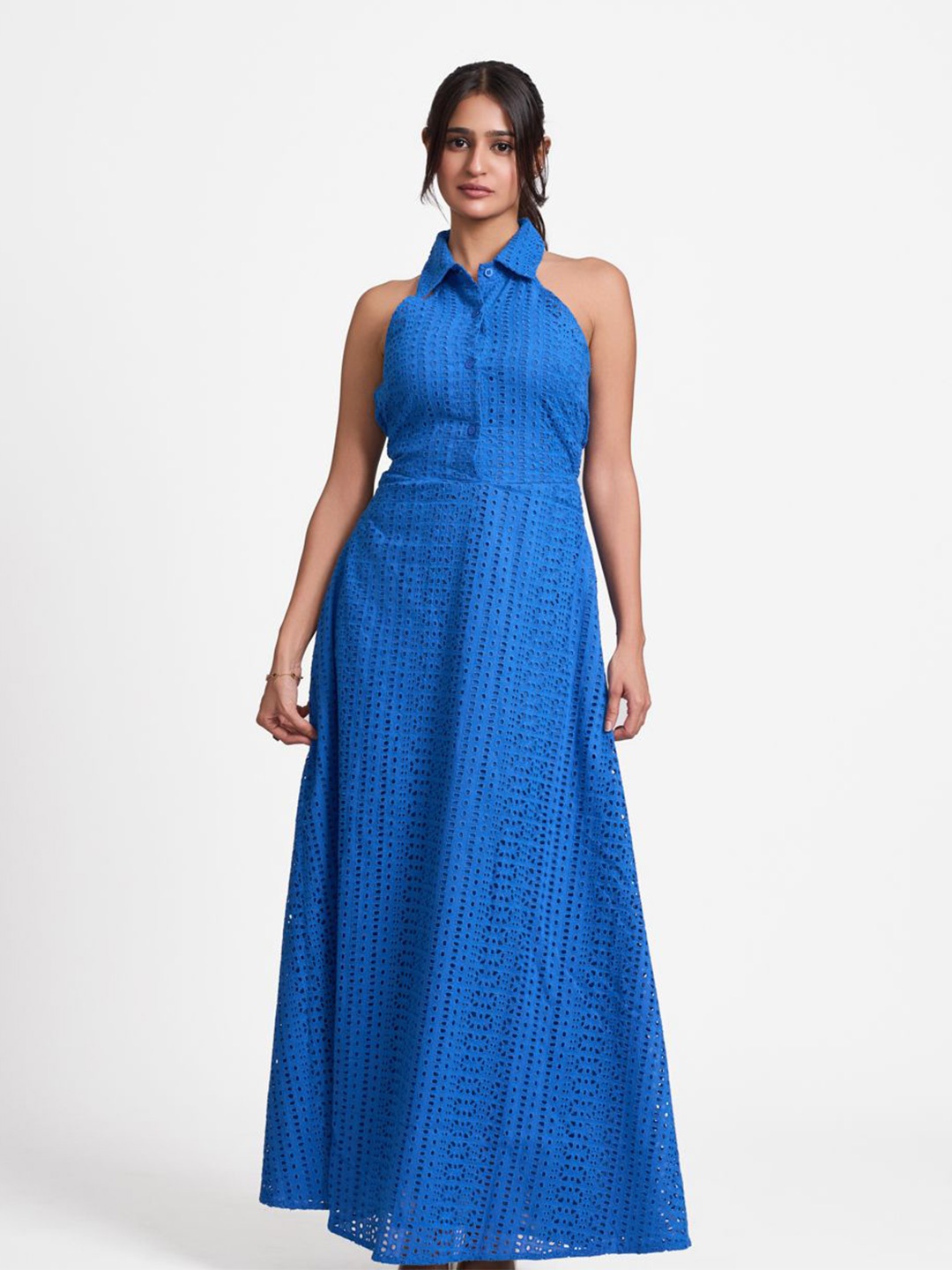 

How When Wear Broderie Cold Shoulder Maxi Dress, Blue