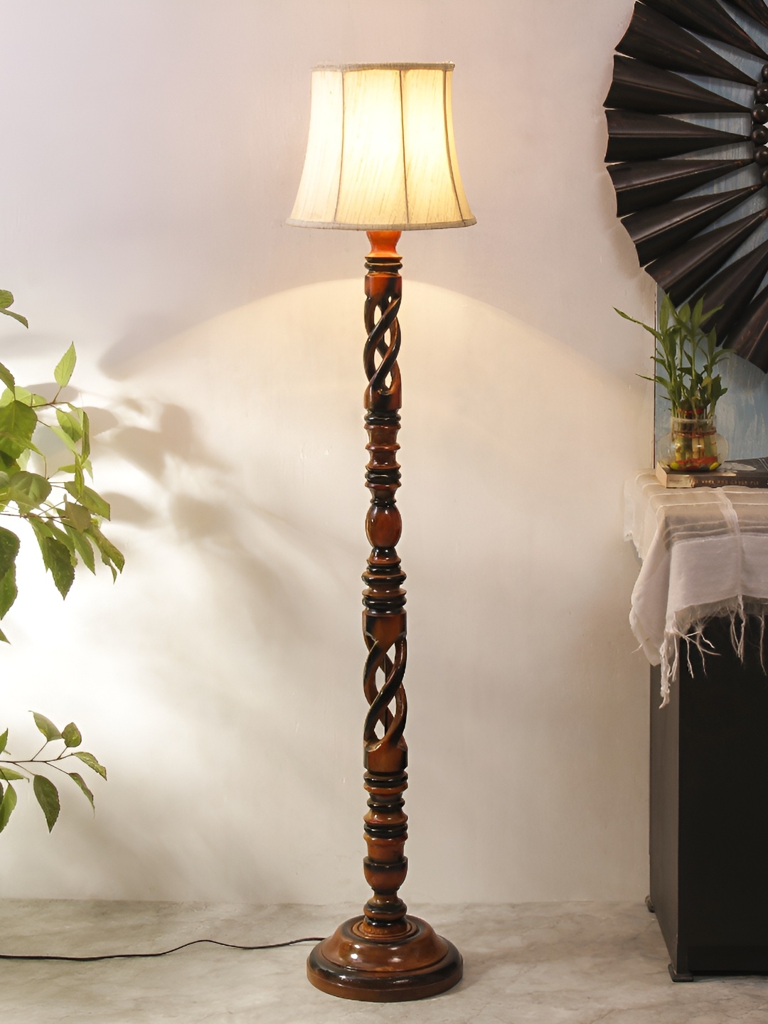 

Devansh Brown & White Wooden Floor Lamp With Shade