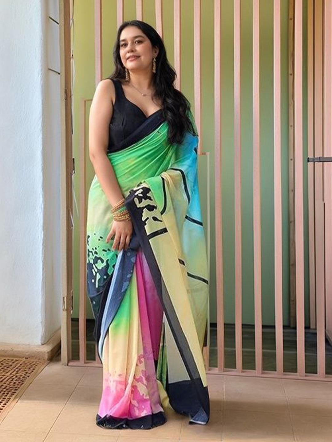 

Moda Rapido Satin Saree, Green