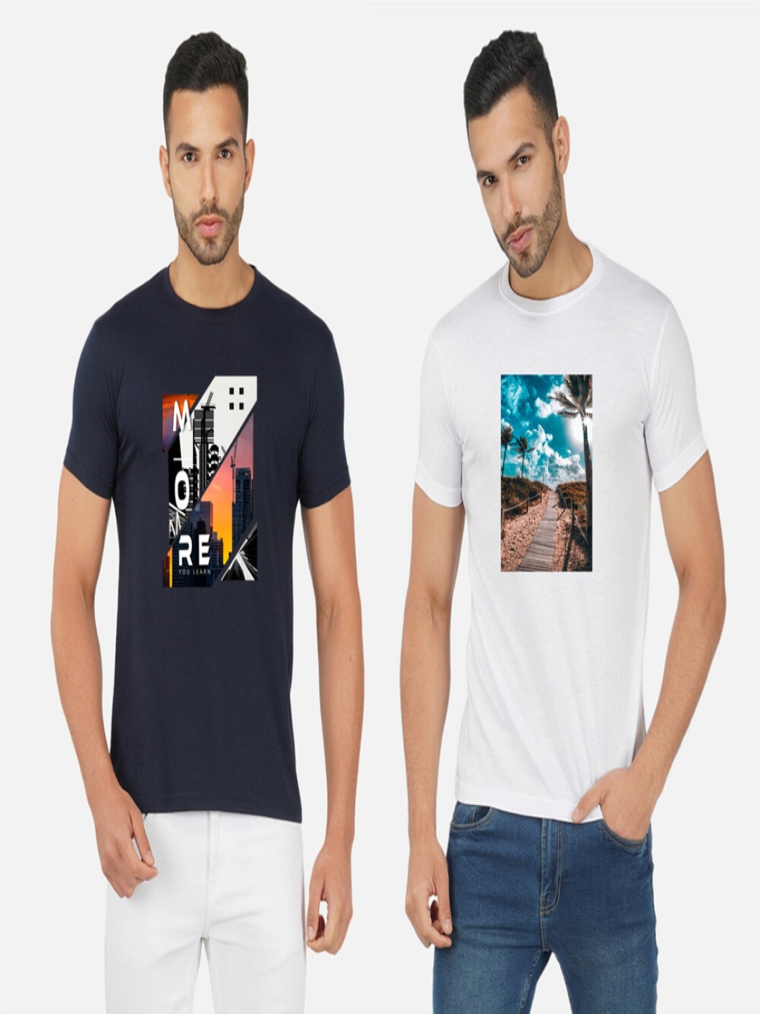 

GLOBAL NOMAD Men 2 Printed Bio Finish Applique T-shirt, Navy blue