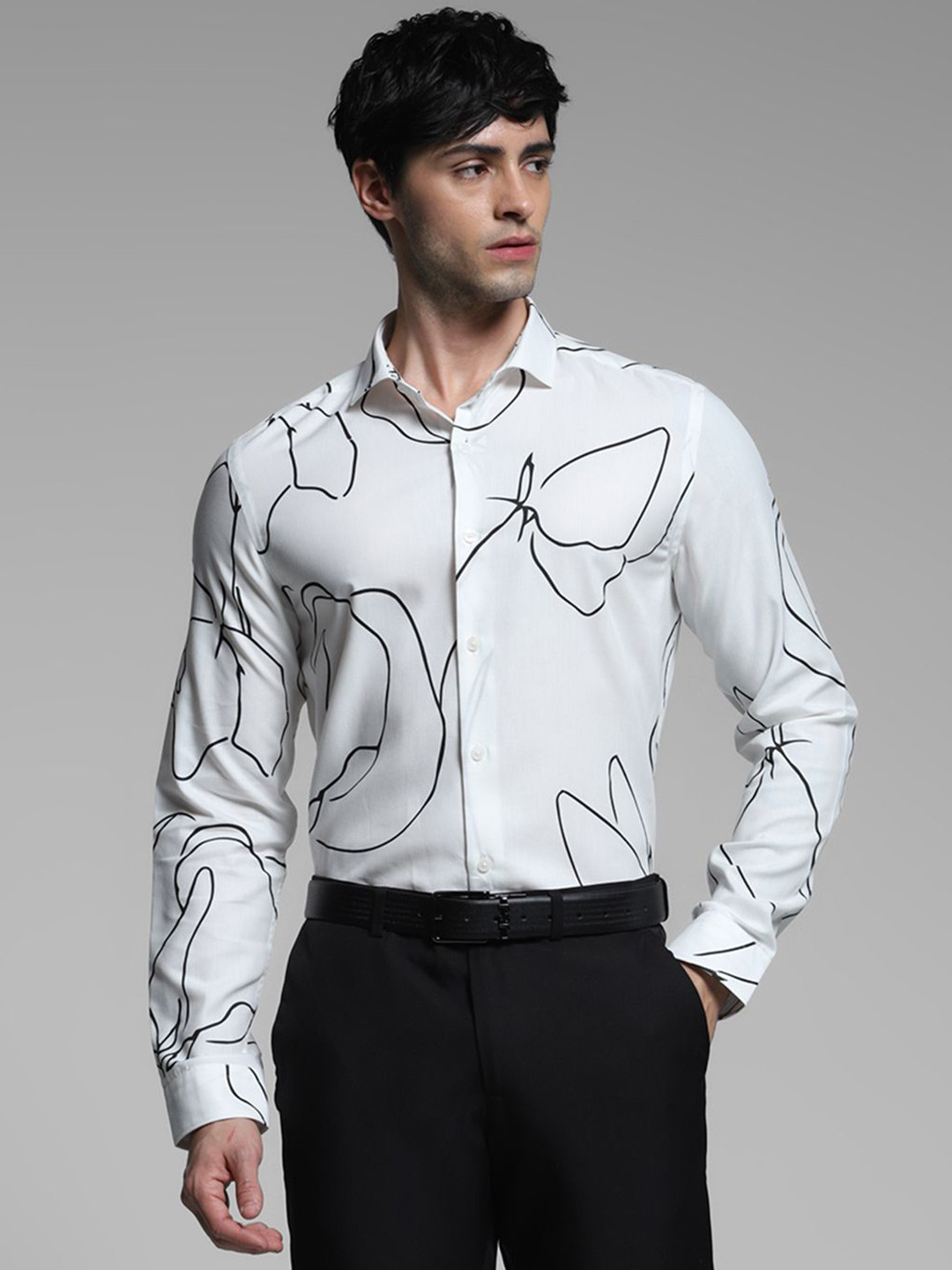 

Jack & Jones Men Slim Fit Opaque Printed Casual Shirt, White
