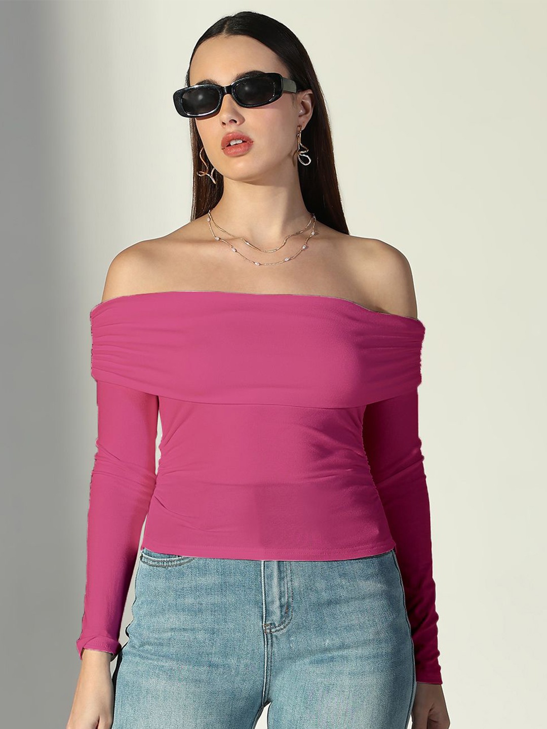 

SHOWOFF Off-Shoulder Cotton Top, Pink