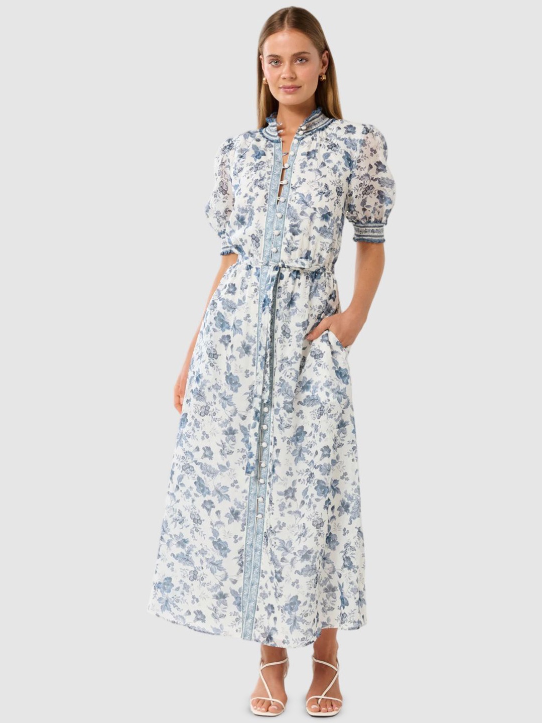 

Forever New Floral Print Puff Sleeve A-Line Midi Dress, Multi