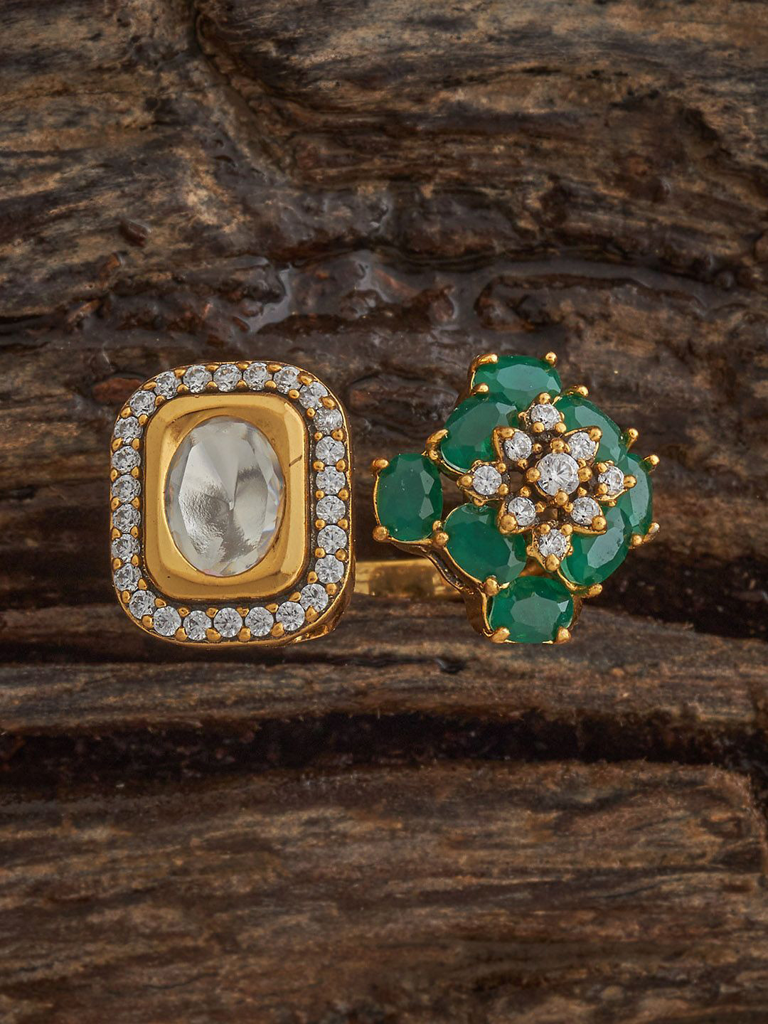 

Kushal's Fashion Jewellery Mint Victorian-Plated Ethnic Kundan Finger Ring, Green