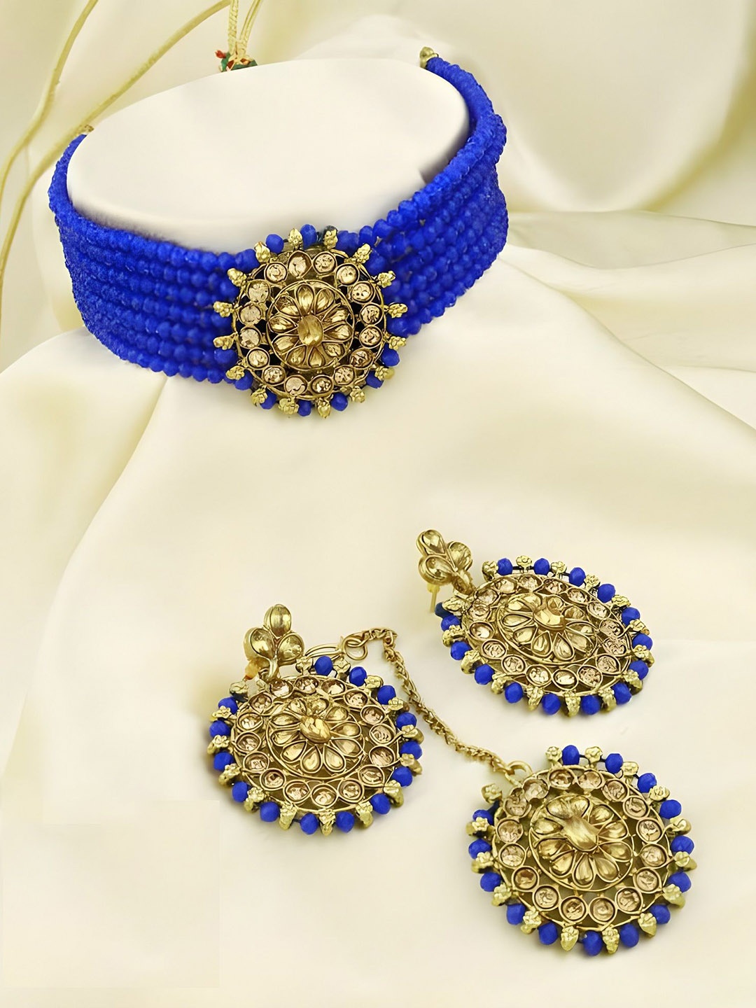 

JMBW INTERNATIONAL Set Of 2 Gold Plated Stone Studded & Beaded Jewellery Sets