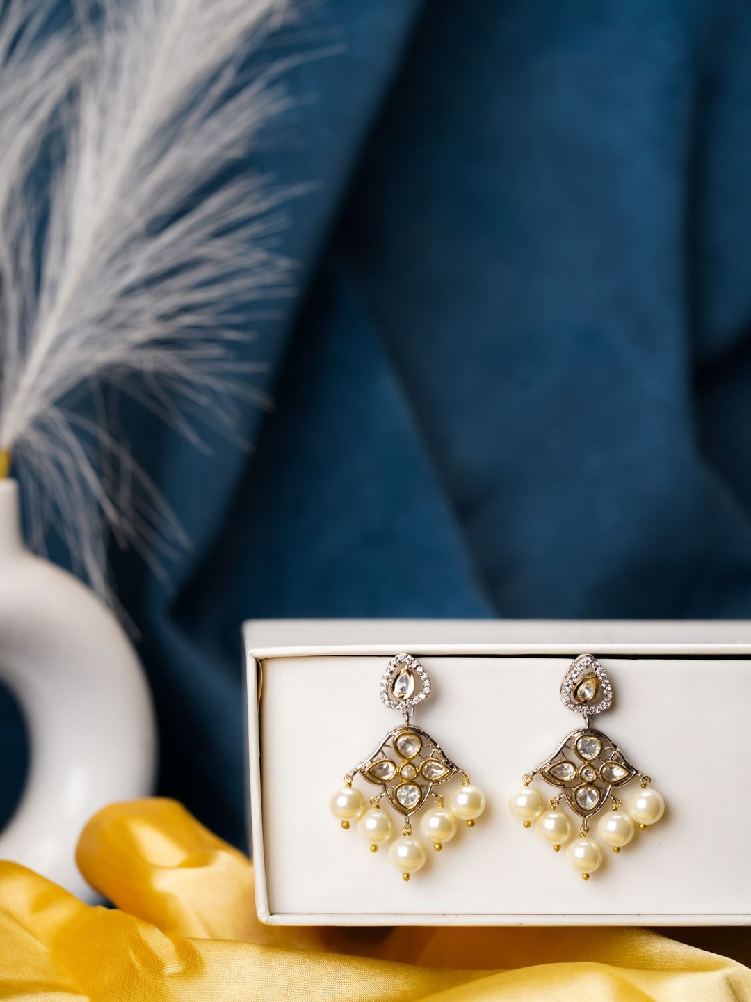 

AARSEE OFFICIAL Anti-Tarnish 22KT Gold Plated Radiant Royale Earrings, Silver