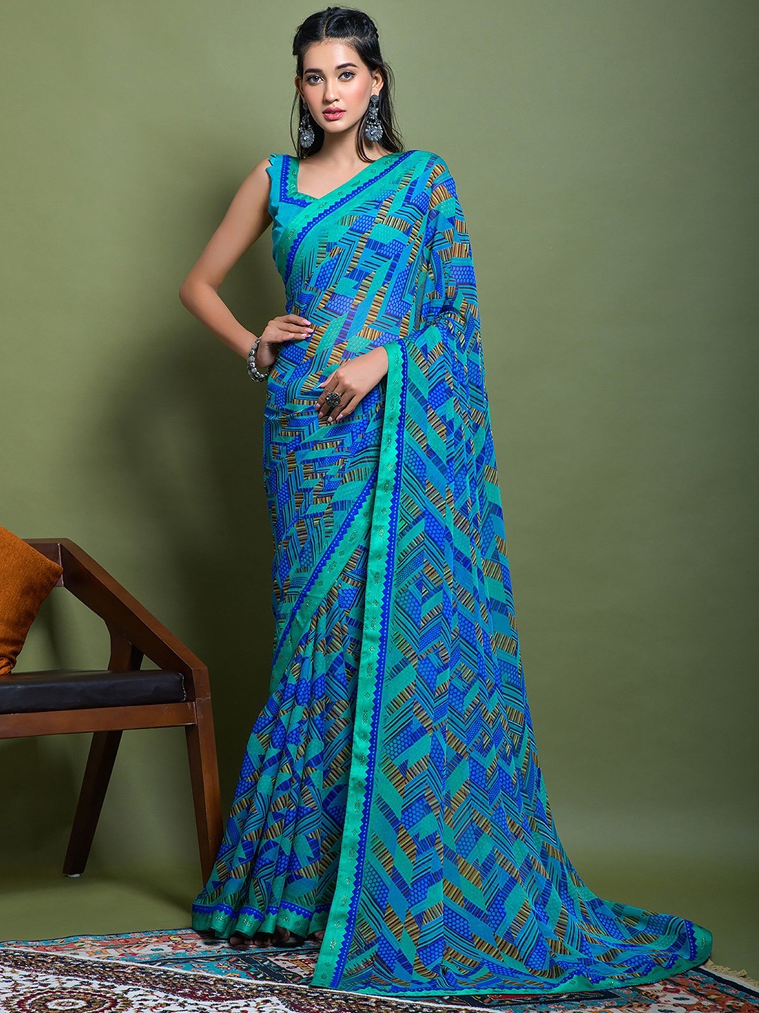 

LeeliPeeri Designer Poly Chiffon Saree, Blue