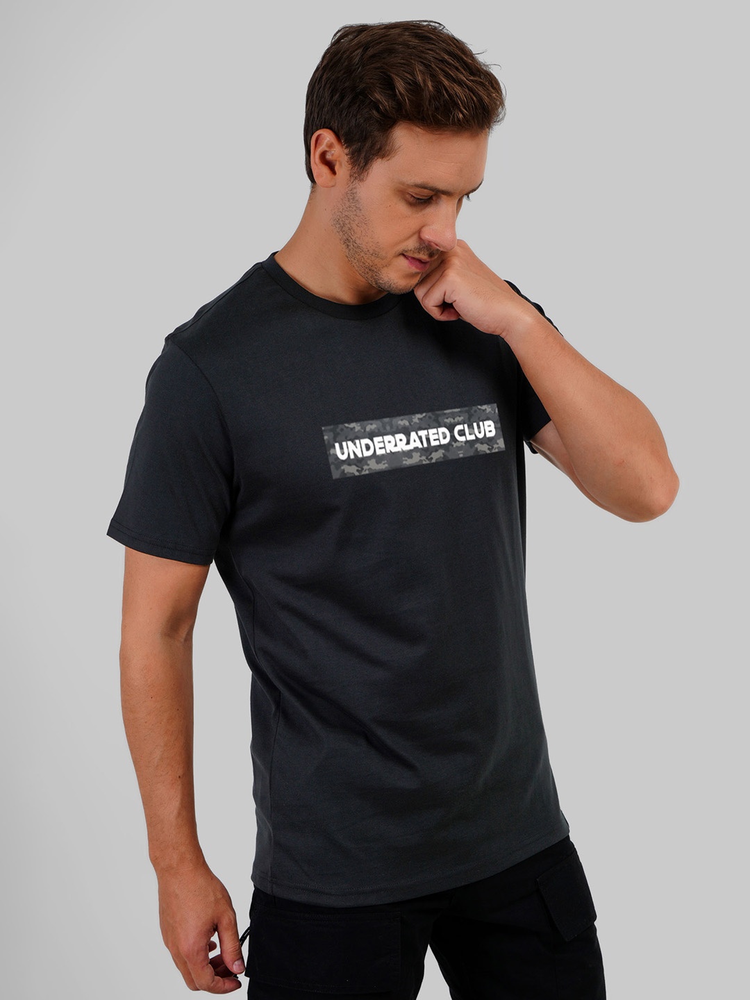 

Underrated Club Men Typography Bio Finish T-Shirt, Black