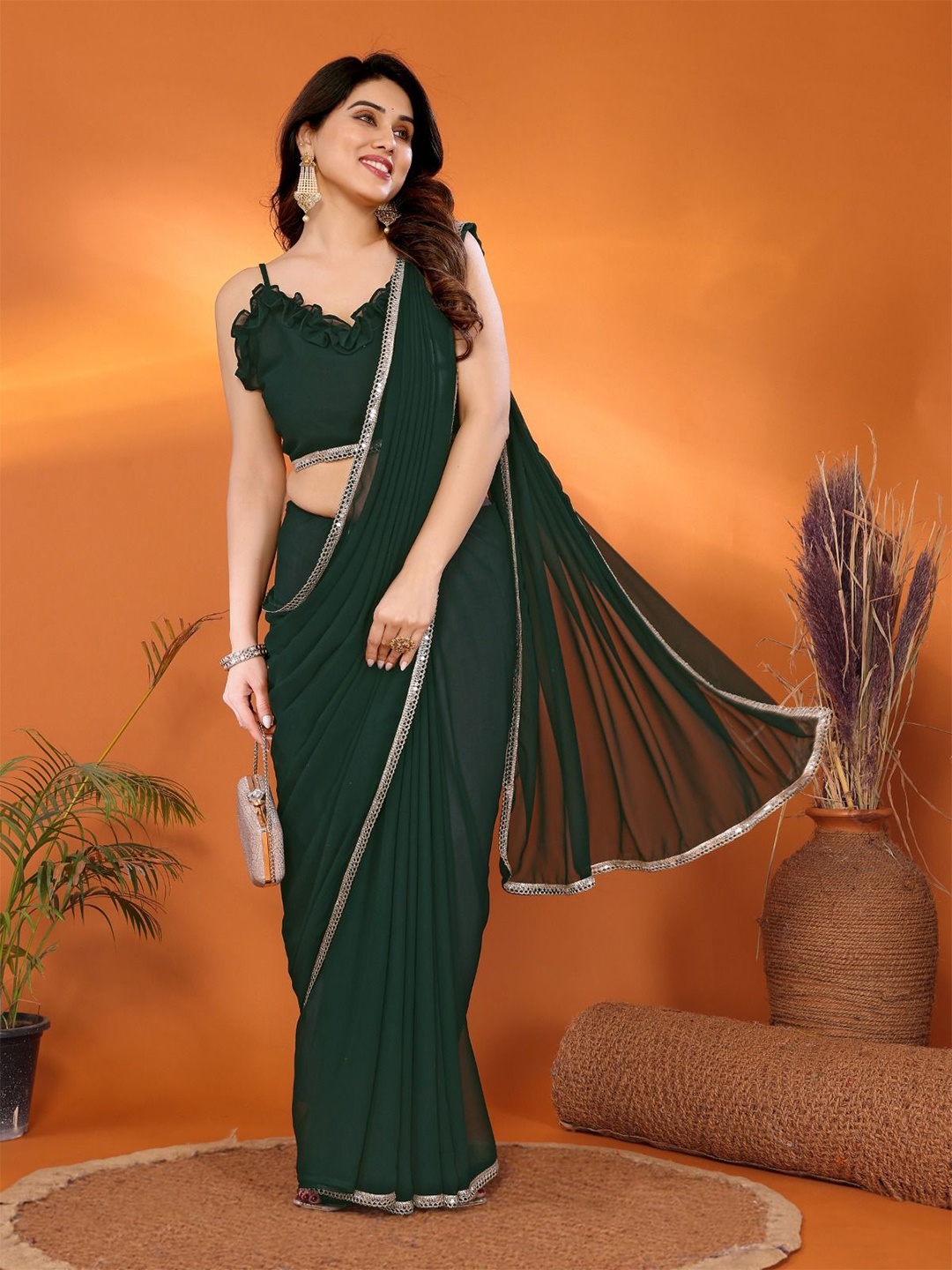 

BLEESBURY Pure Georgette Saree, Green