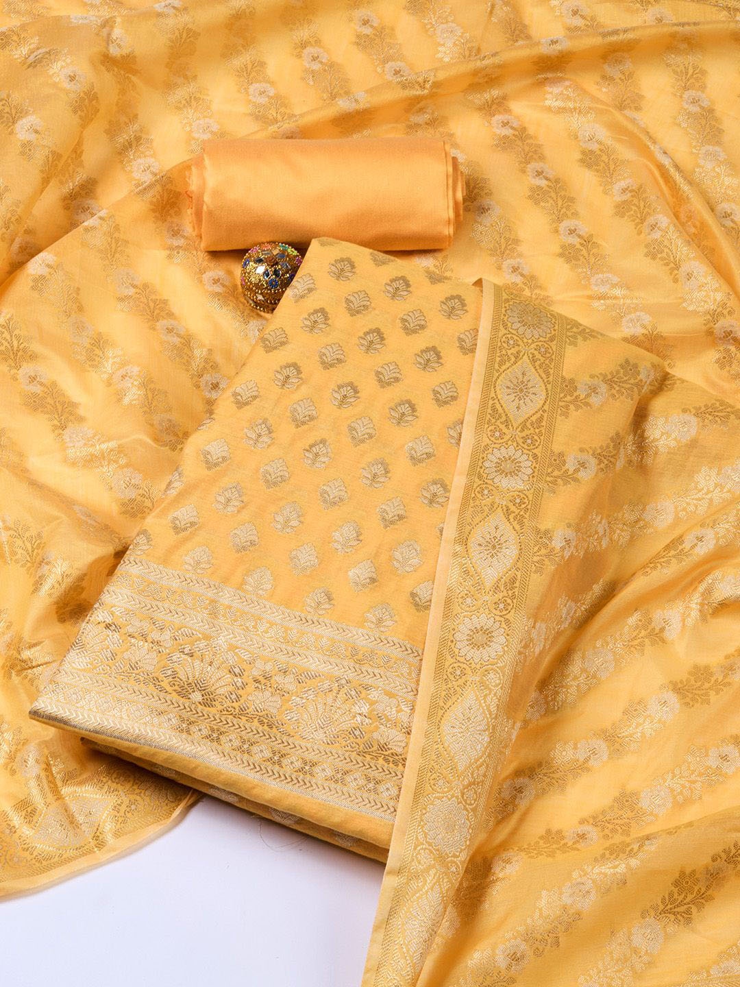 

Meena Bazaar Art Silk Unstitched Dress Material, Yellow