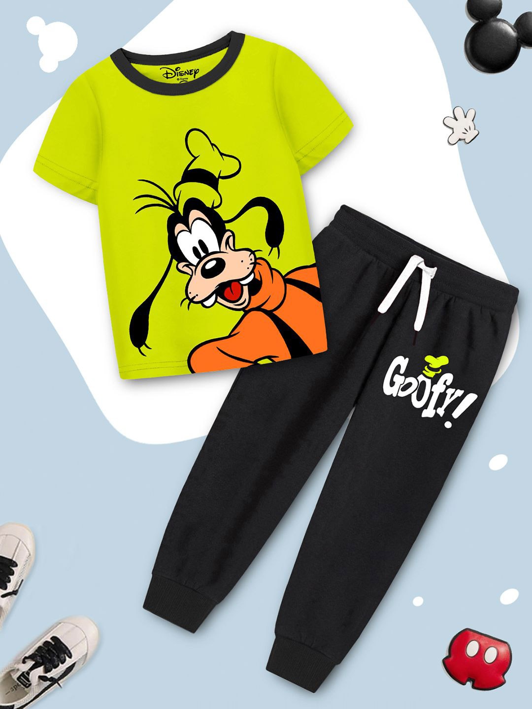 

Disney By Miss and Chief Boys Goofy Printed T-shirt & Track Pant Set, Black