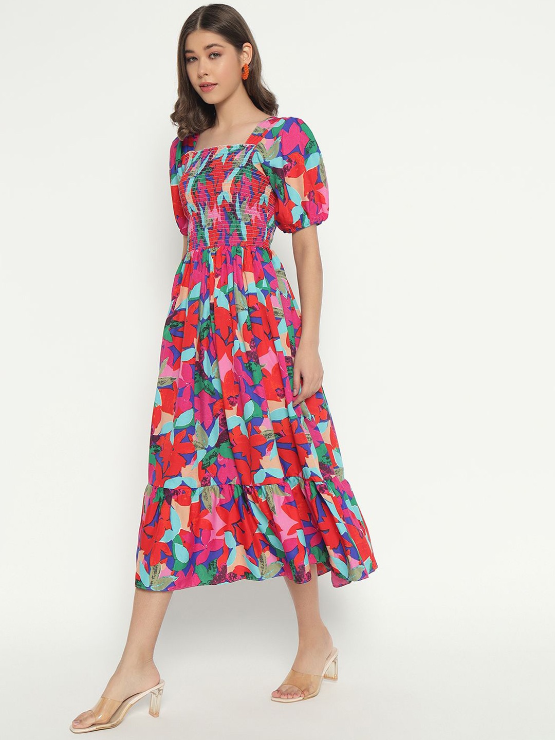 

Raiyani Fashion Floral Print Applique Crepe Fit & Flare Midi Dress, Multi