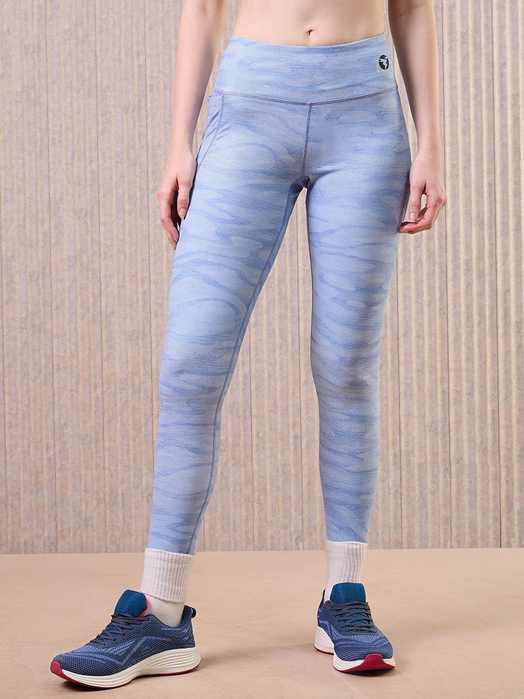 

Technosport Women Printed Slim Fit Sports Tights With Elasto Plus, Blue