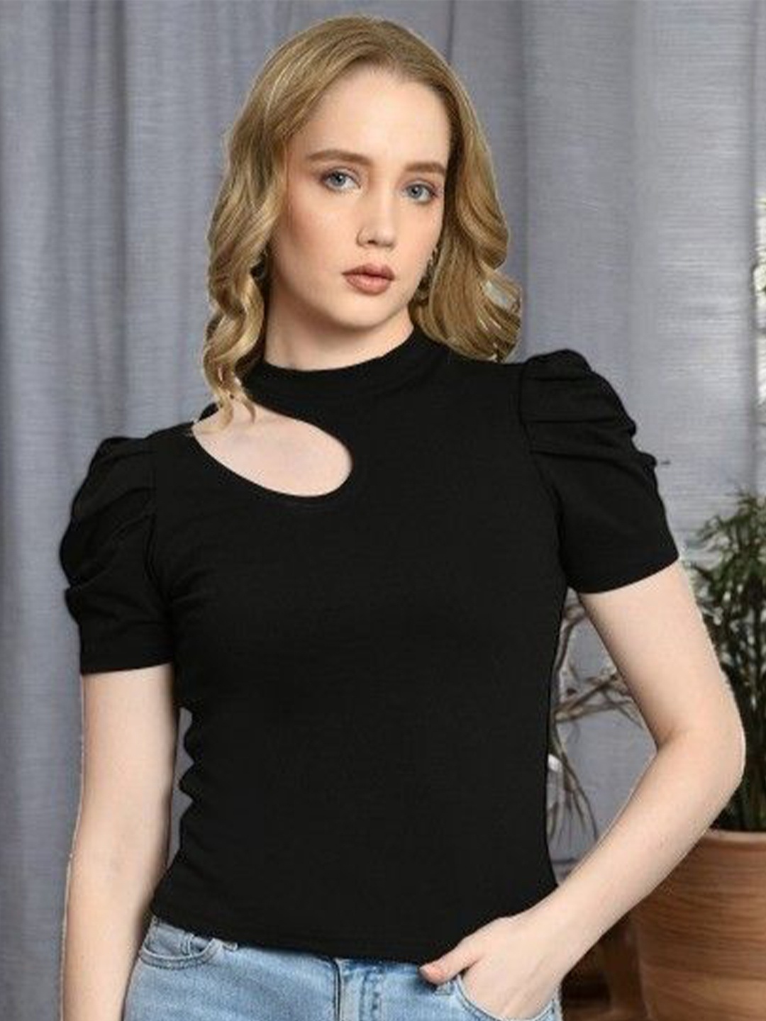 

IUGA Puff Sleeve Top, Black