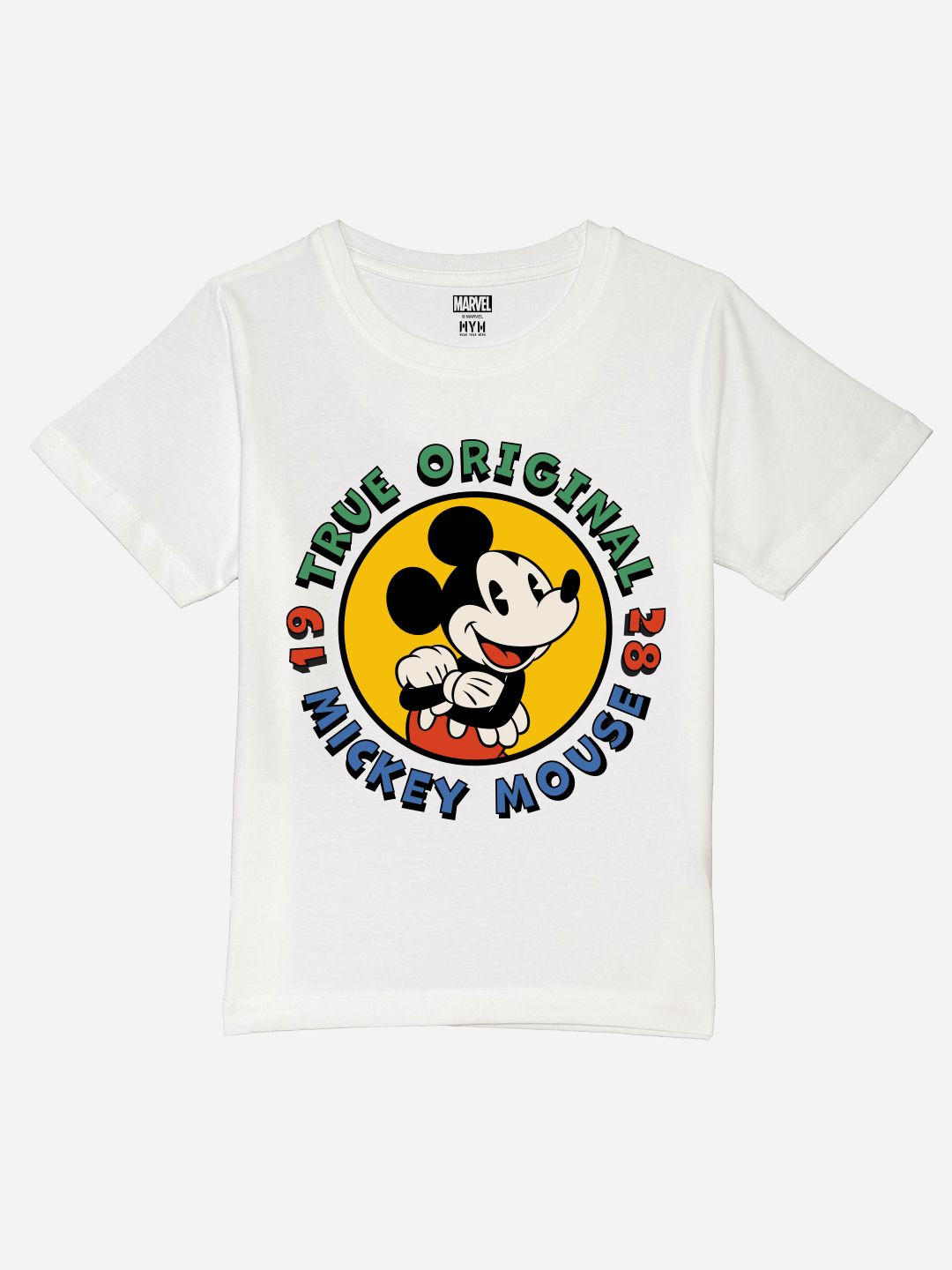 

Wear Your Mind Boys Mickey Mouse Printed Pure Cotton Applique T-shirt, White