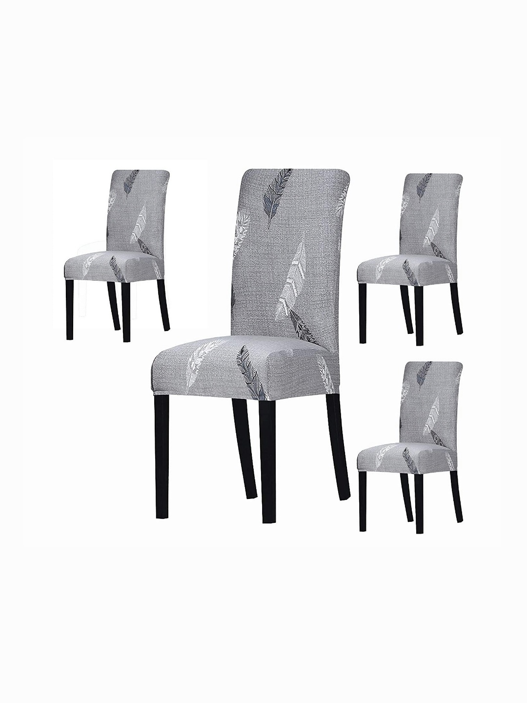 

FAVRIA 4 Pieces Black & Grey Floral Printed Stretchable Dining Chair Covers