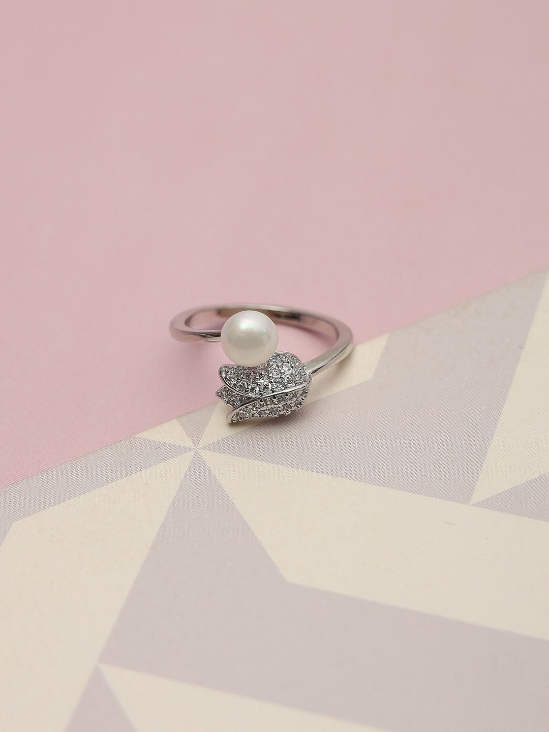 

Laviscart Rhodium-Plated Stone Studded Adjustable Finger Ring, Silver