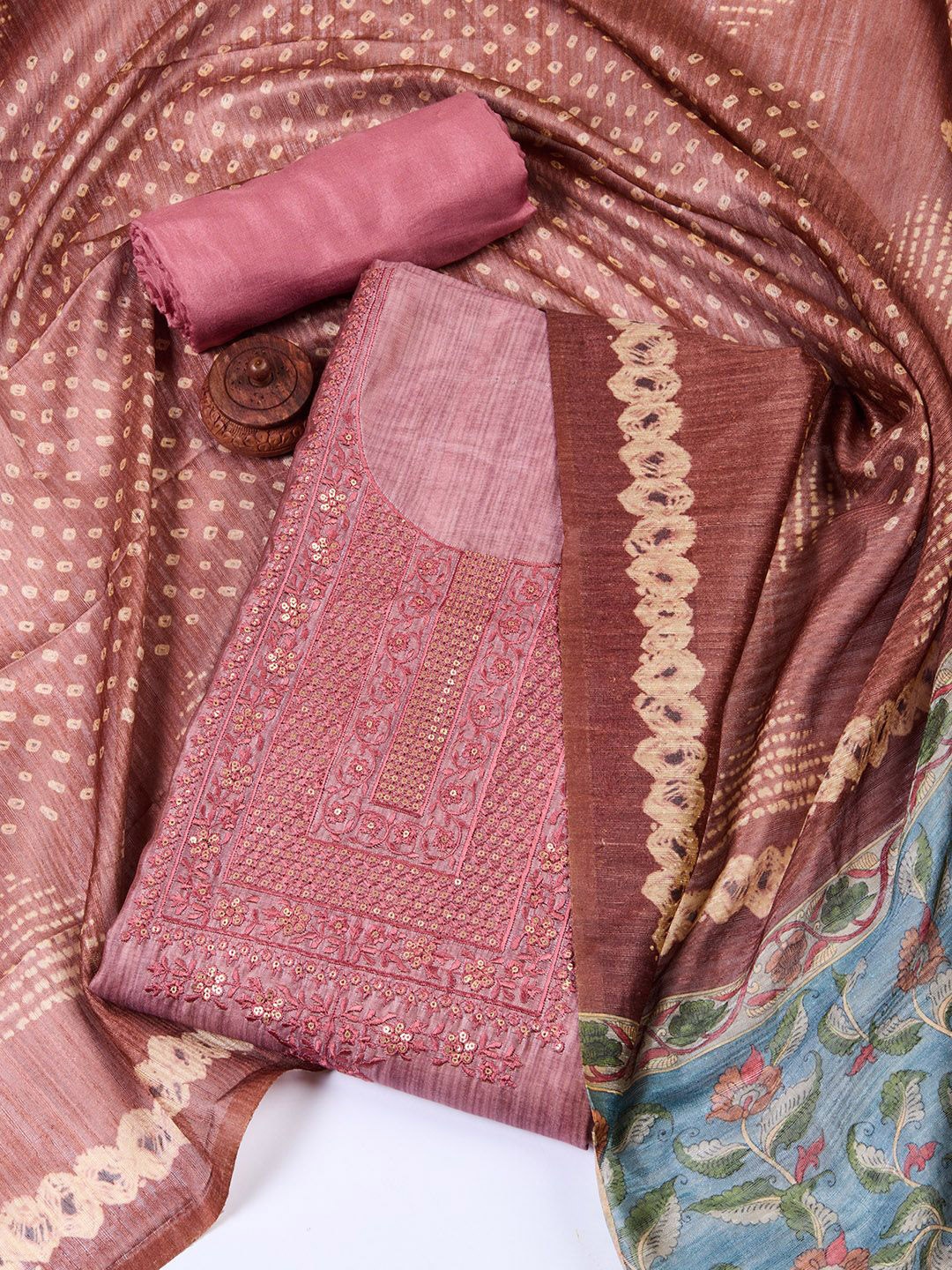 

Meena Bazaar Printed Art Silk Unstitched Dress Material, Pink