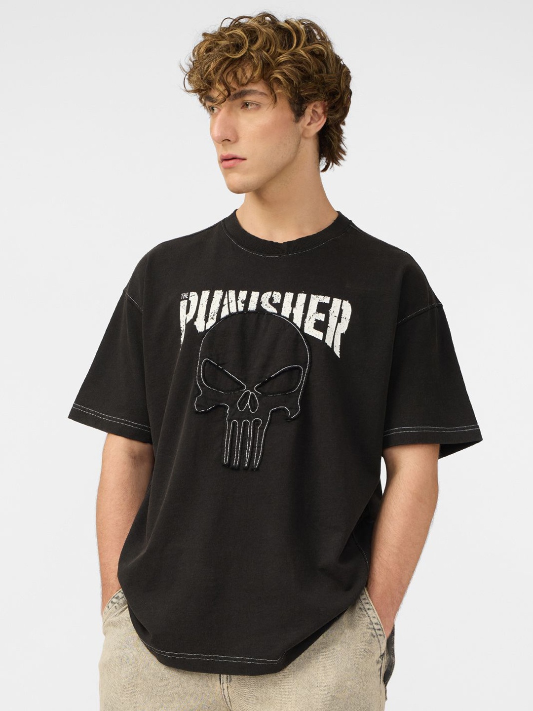 

The Souled Store Men Typography Printed Applique T-shirt, Black