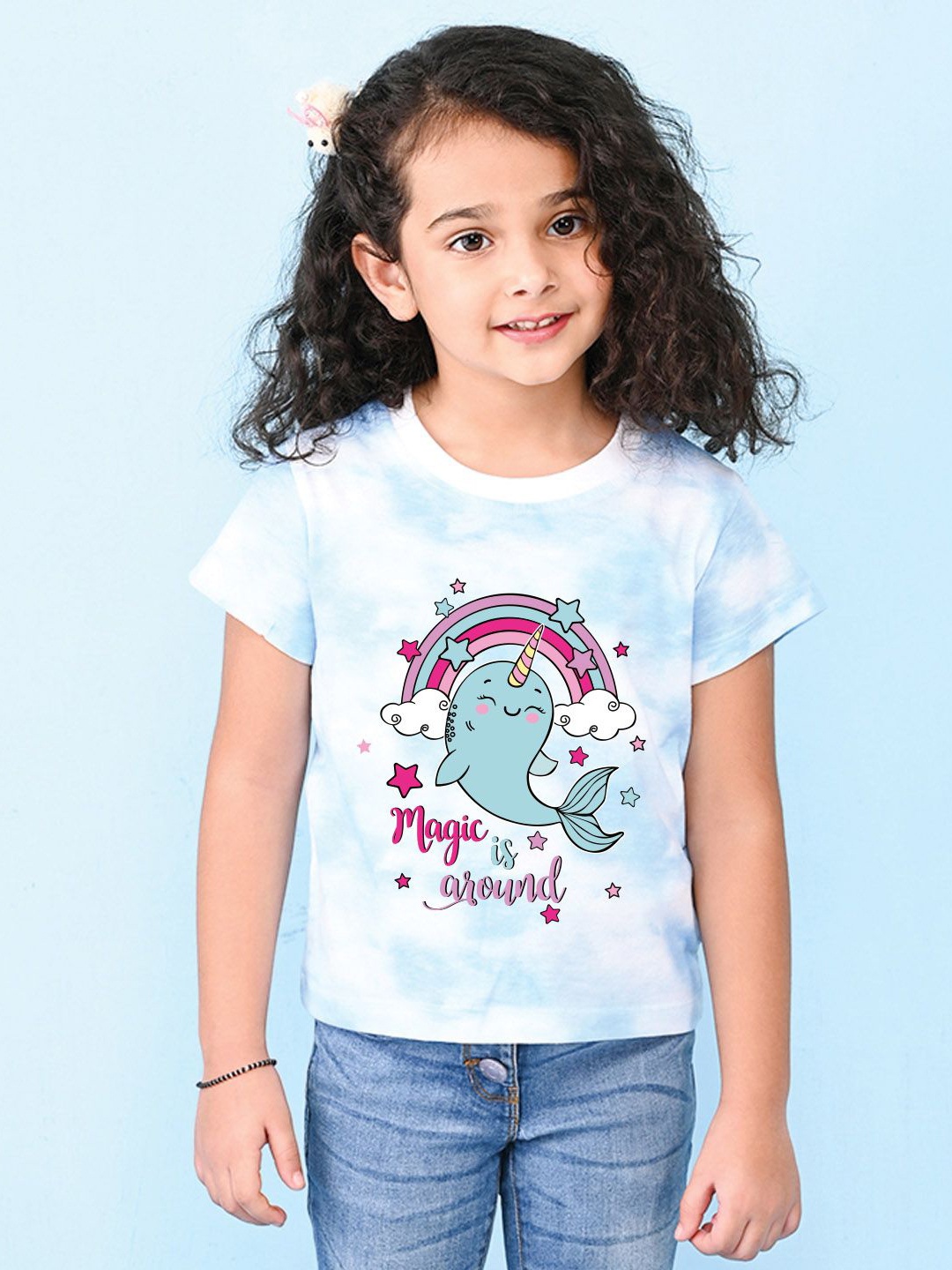 

NUSYL Girls Printed T-shirt, Blue