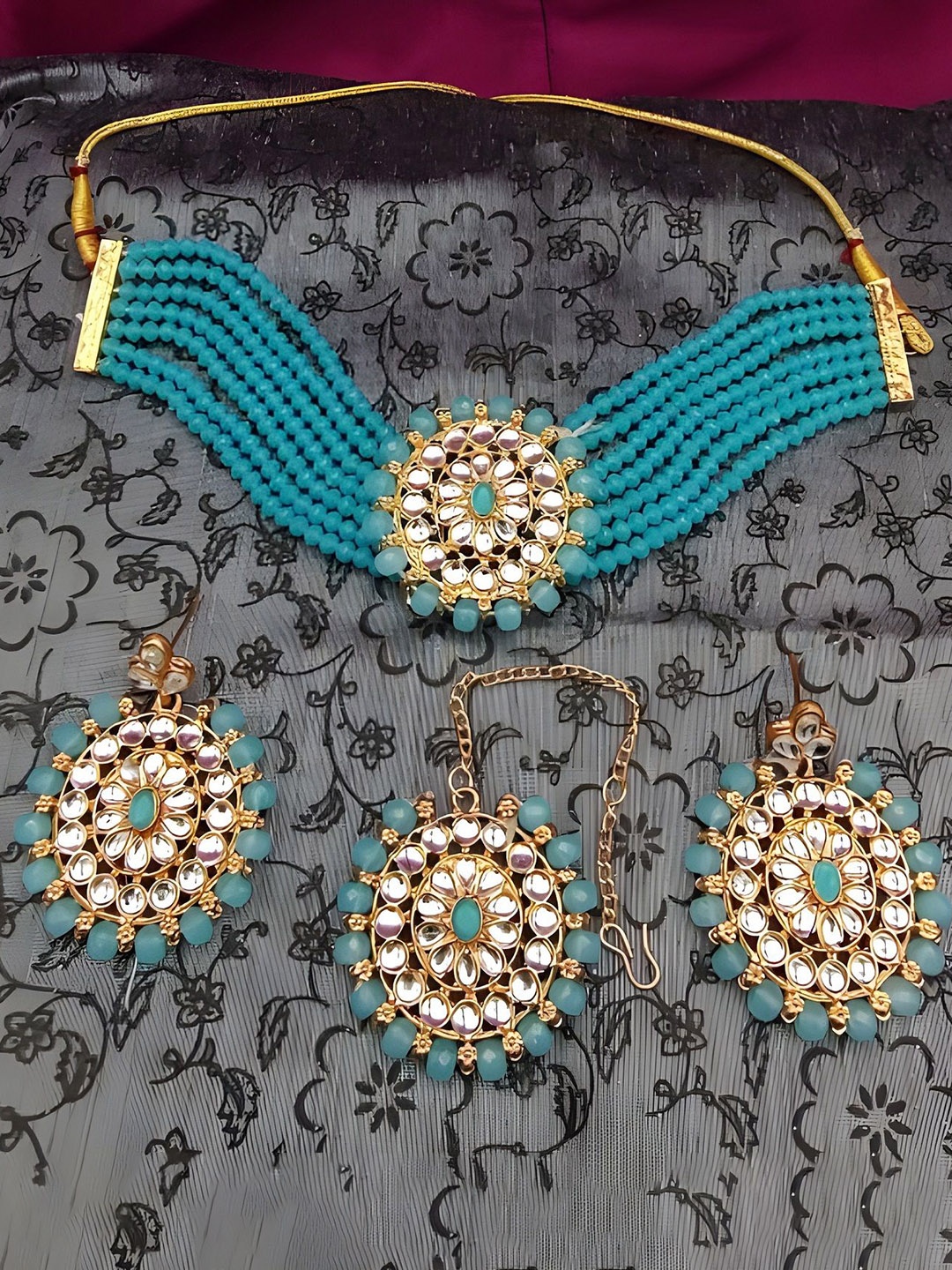

JMBW INTERNATIONAL Set Of 2 Gold Plated Stone Studded & Beaded Jewellery Sets