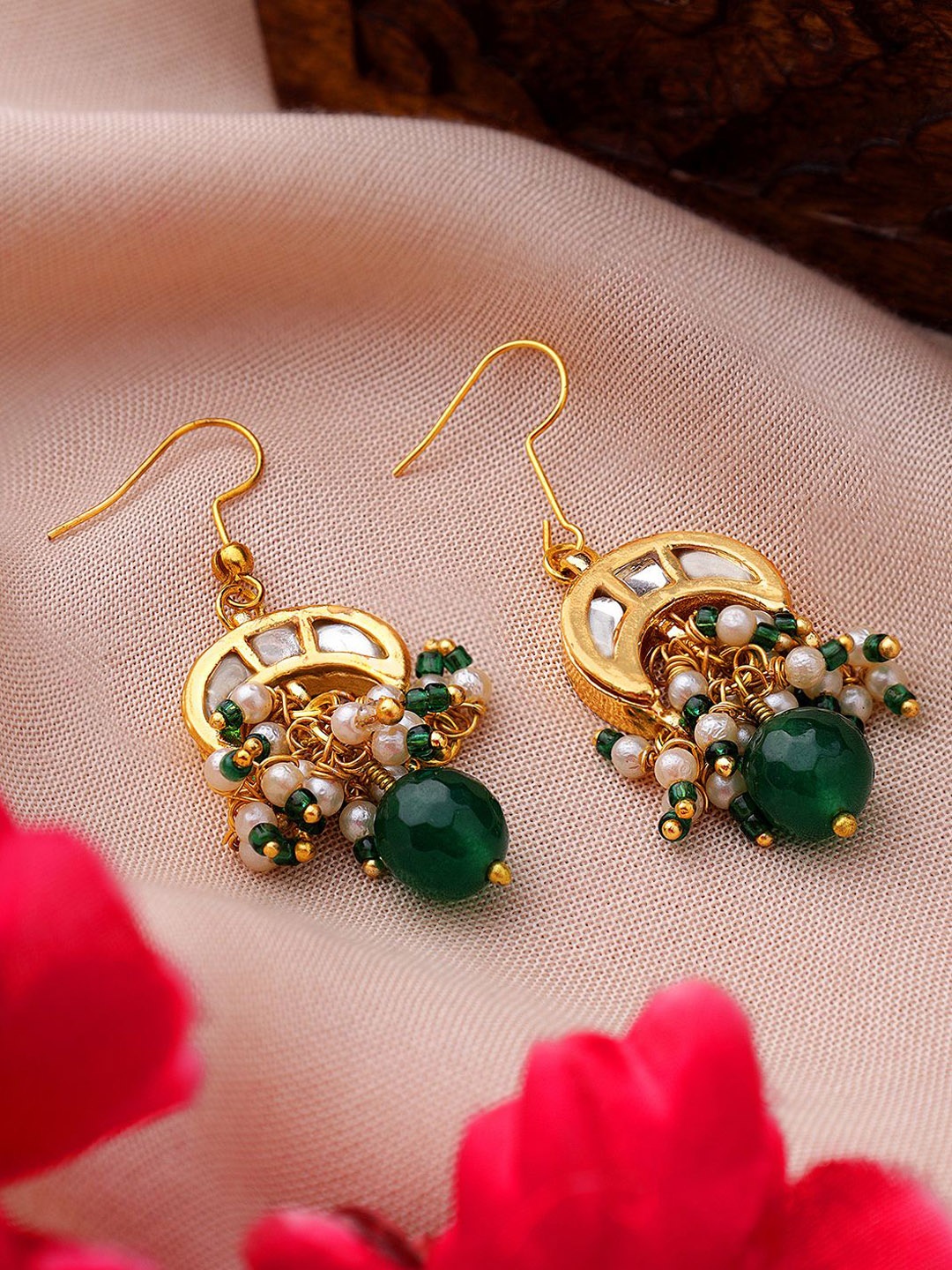 

AARSEE OFFICIAL Anti-Tarnish 22KT Gold Plated Celestial Jade Earrings